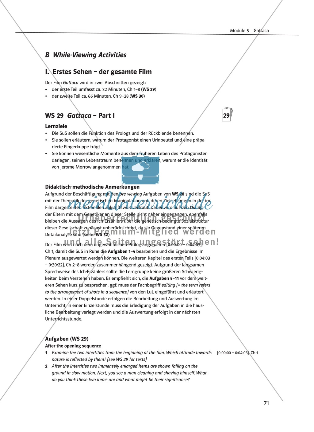 Gattaca - While-Viewing activities: Das erste Sehen - Funktion von Prolog und Rückblenden und weitere Erkenntnisse zum Thema