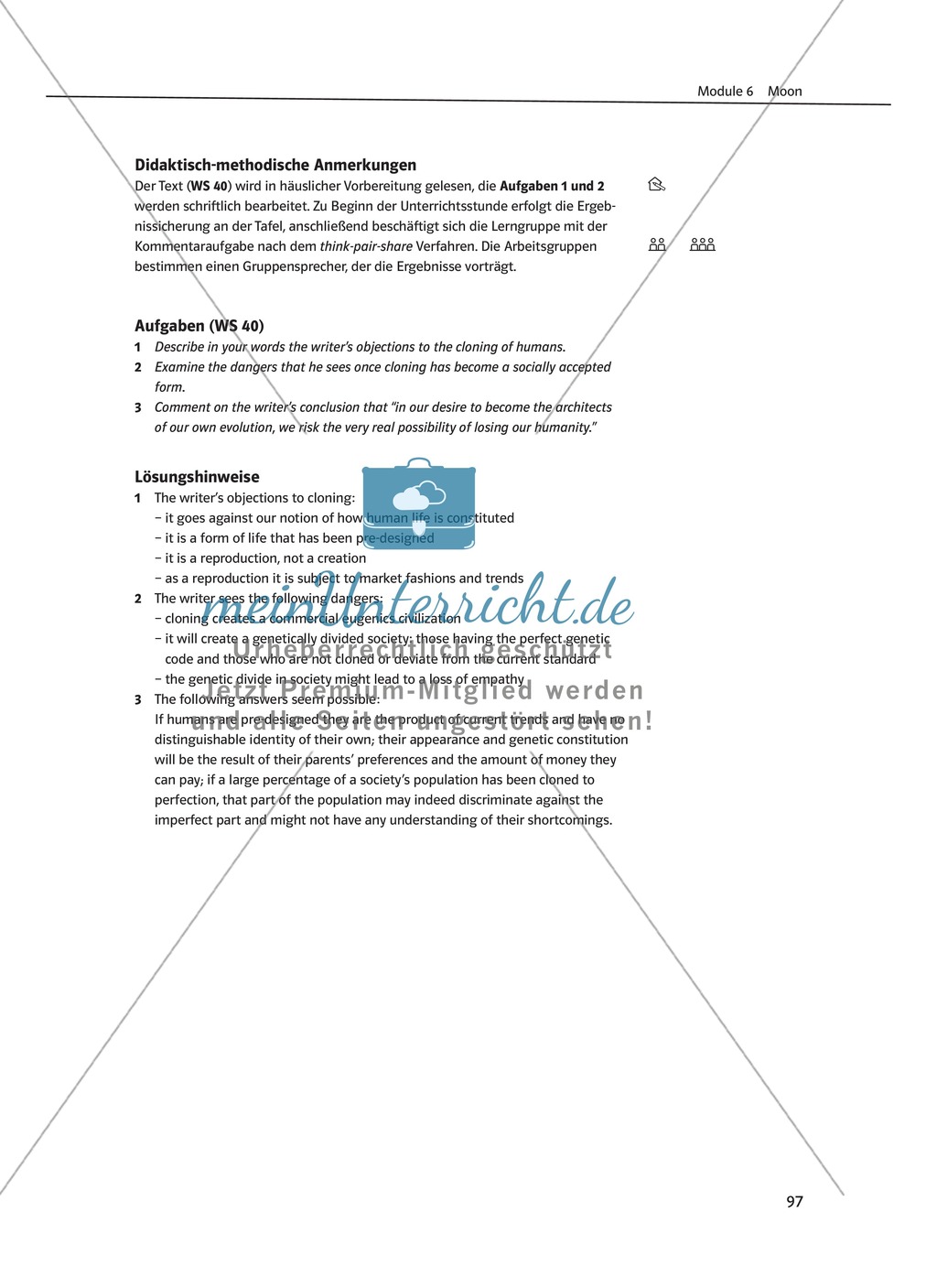 Moon - Post-Viewing activites: Ethische Fragestellung zum Thema