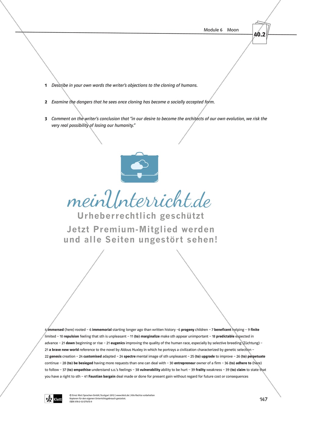Moon - Post-Viewing activites: Ethische Fragestellung zum Thema