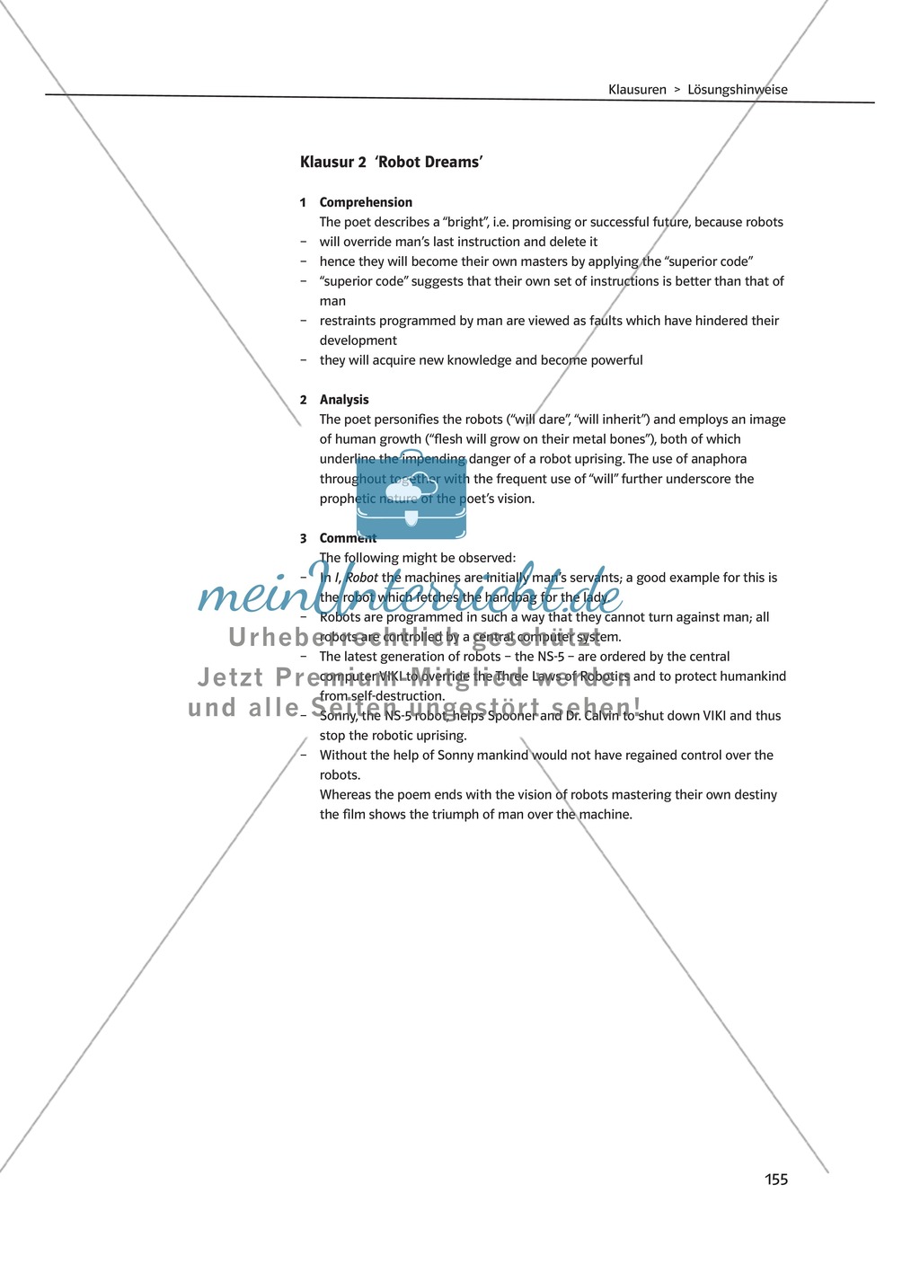 Mündliche Prüfung zum Thema "Science fiction" - Robot dreams: Comprehension, Analysis and Comment on a text which deals with the topics of "I, Robot" Preview 2