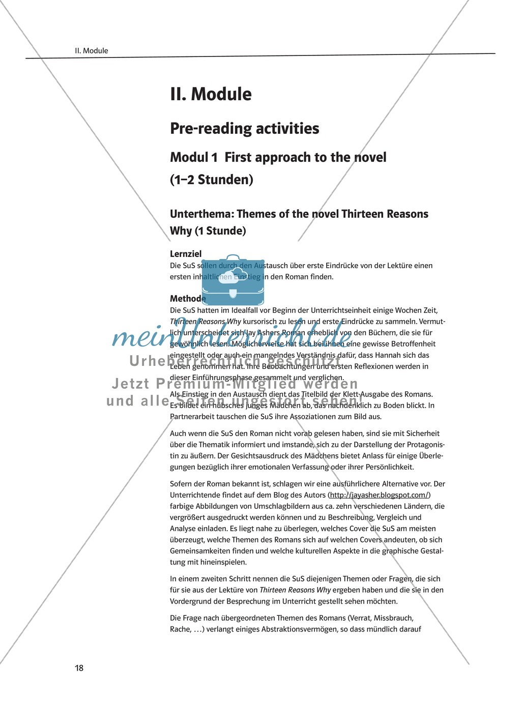 Pre-reading activities: Einstieg in die Lektüre + Lernziele + Methoden + Aufgaben + Kopiervorlagen + Klausurvorschläge + Lösungen Preview 1