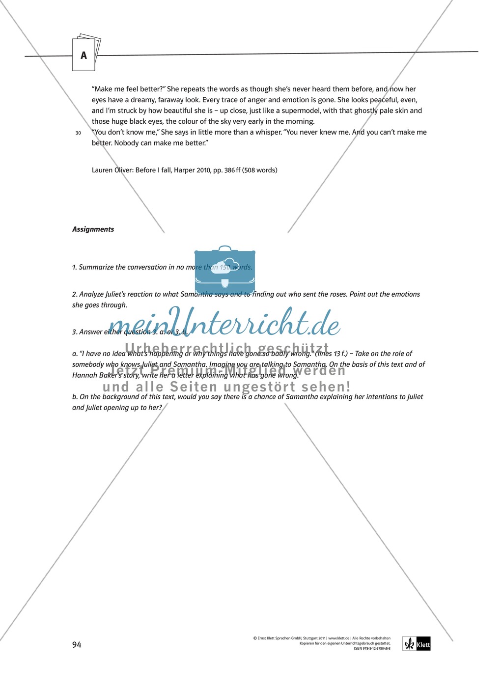 Pre-reading activities: Einstieg in die Lektüre + Lernziele + Methoden + Aufgaben + Kopiervorlagen + Klausurvorschläge + Lösungen Preview 38