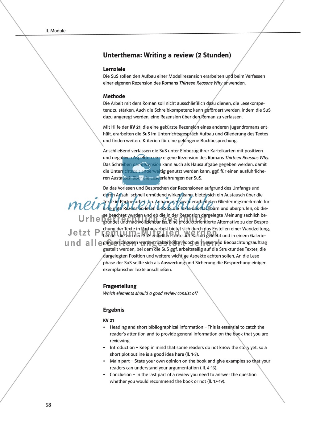 Post-reading activities: Lernziele + Methoden + Aufgaben + Kopiervorlagen + Lösungen Preview 6