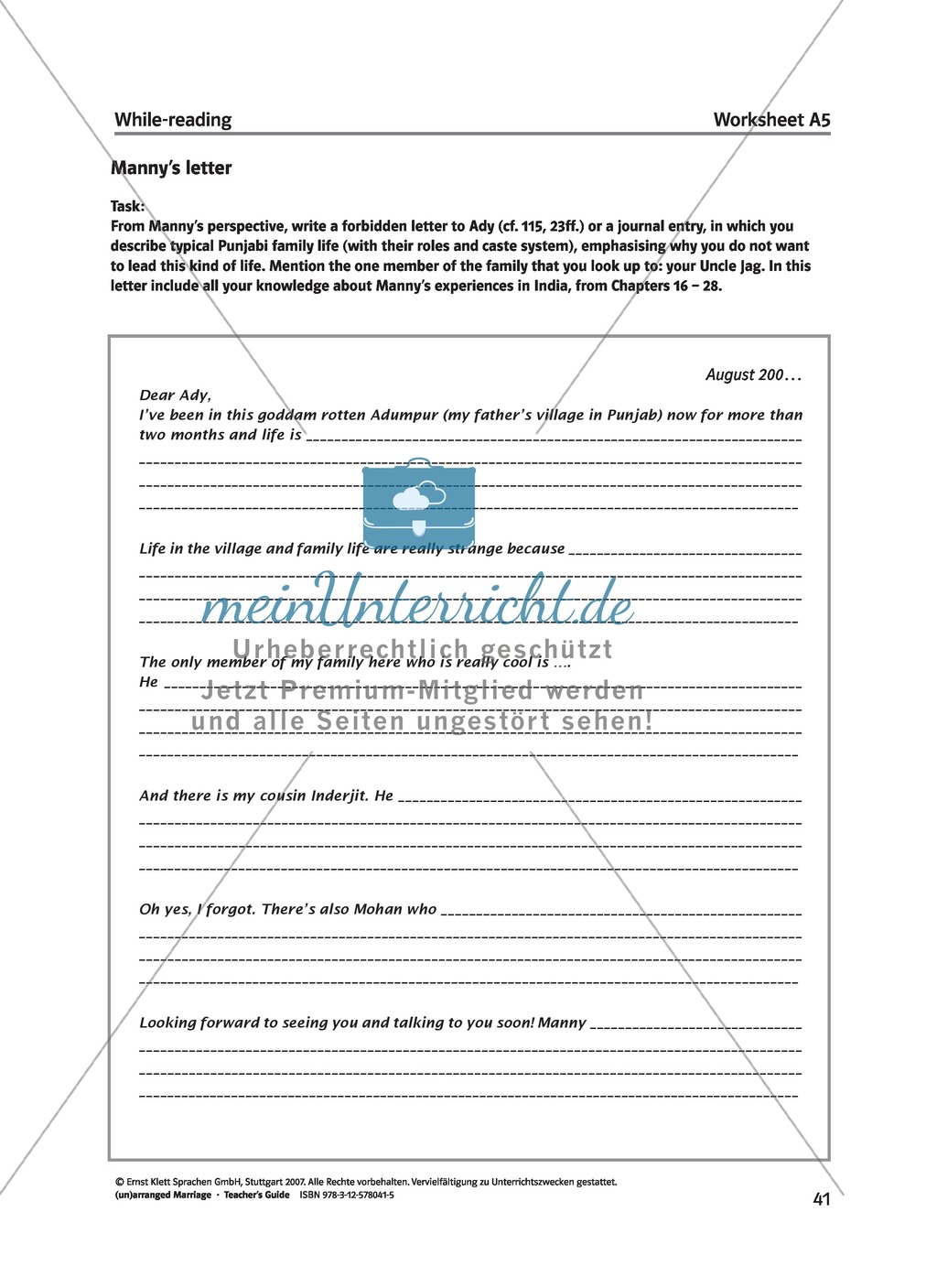 (Un)arranged marriage - While-reading activites: Lesson 2 to 12 - Manny and his family and friends, arranged marriages and Manny's development in India Preview 11