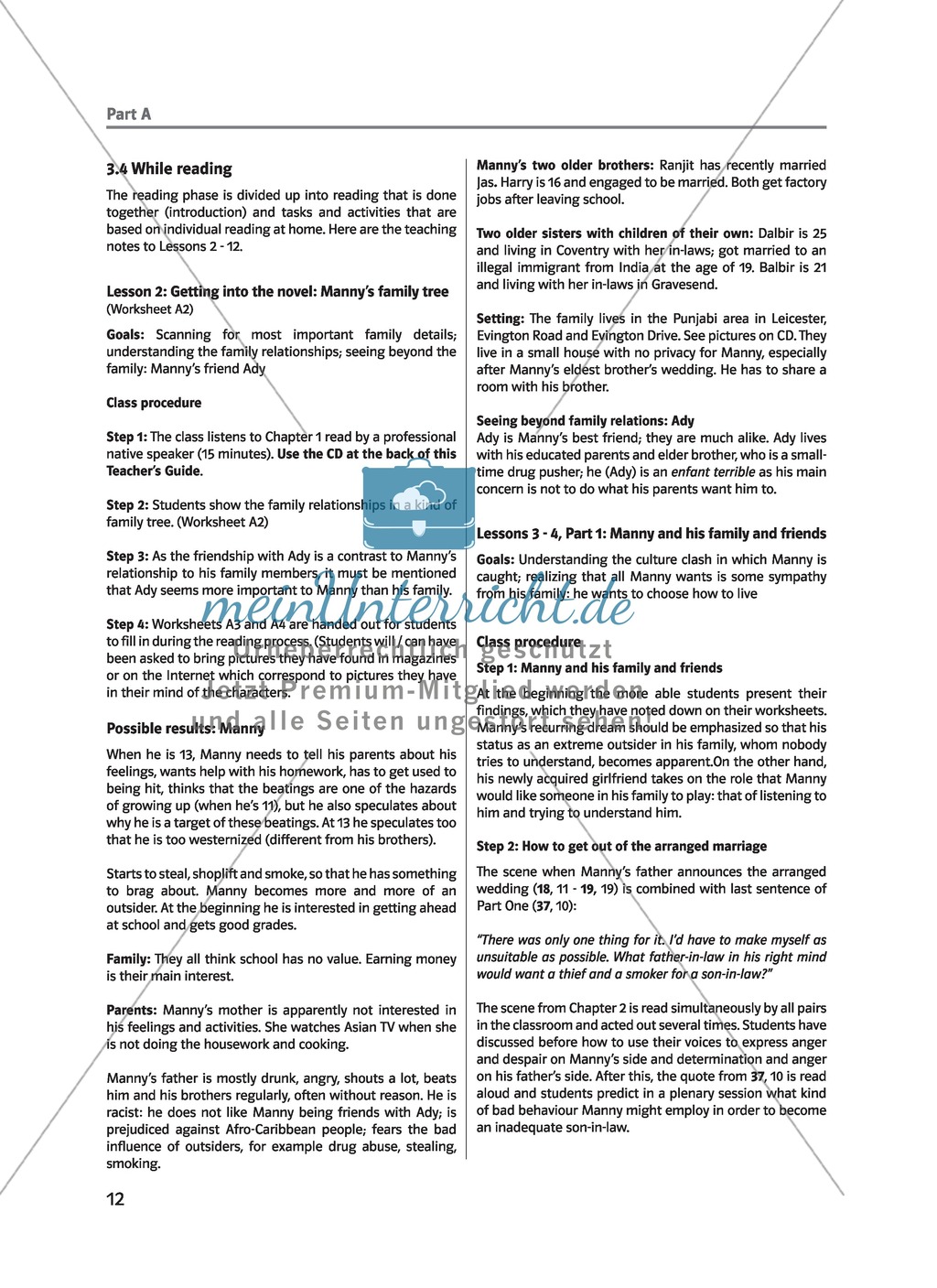 (Un)arranged marriage - While-reading activites: Lesson 2 to 12 - Manny and his family and friends, arranged marriages and Manny's development in India Preview 1