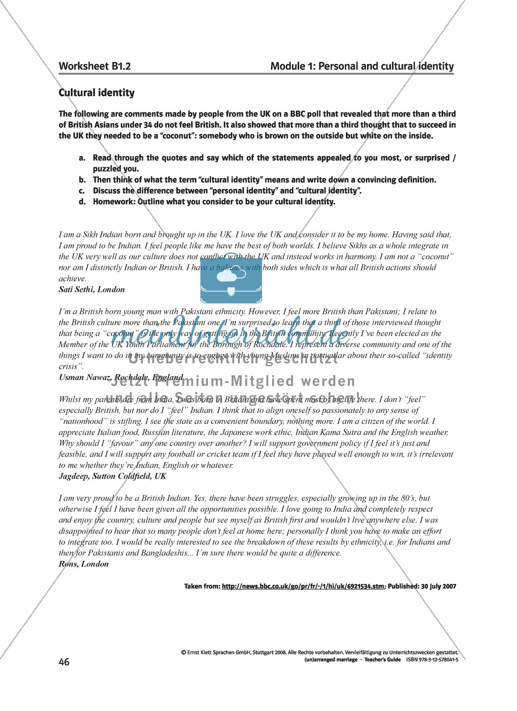 (Un)arranged marriage - Themen für die Oberstufe: Personal and cultural identity in general and in reference to the novel Preview 4