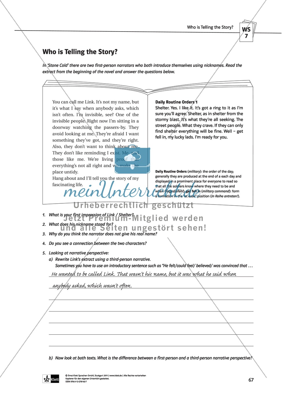 Robert Swindell's "Stone Cold": Getting into the novel by speculating about the content and dealing with the problem of homelessness, worksheets with solutions, tasks and didactic advice Preview 11
