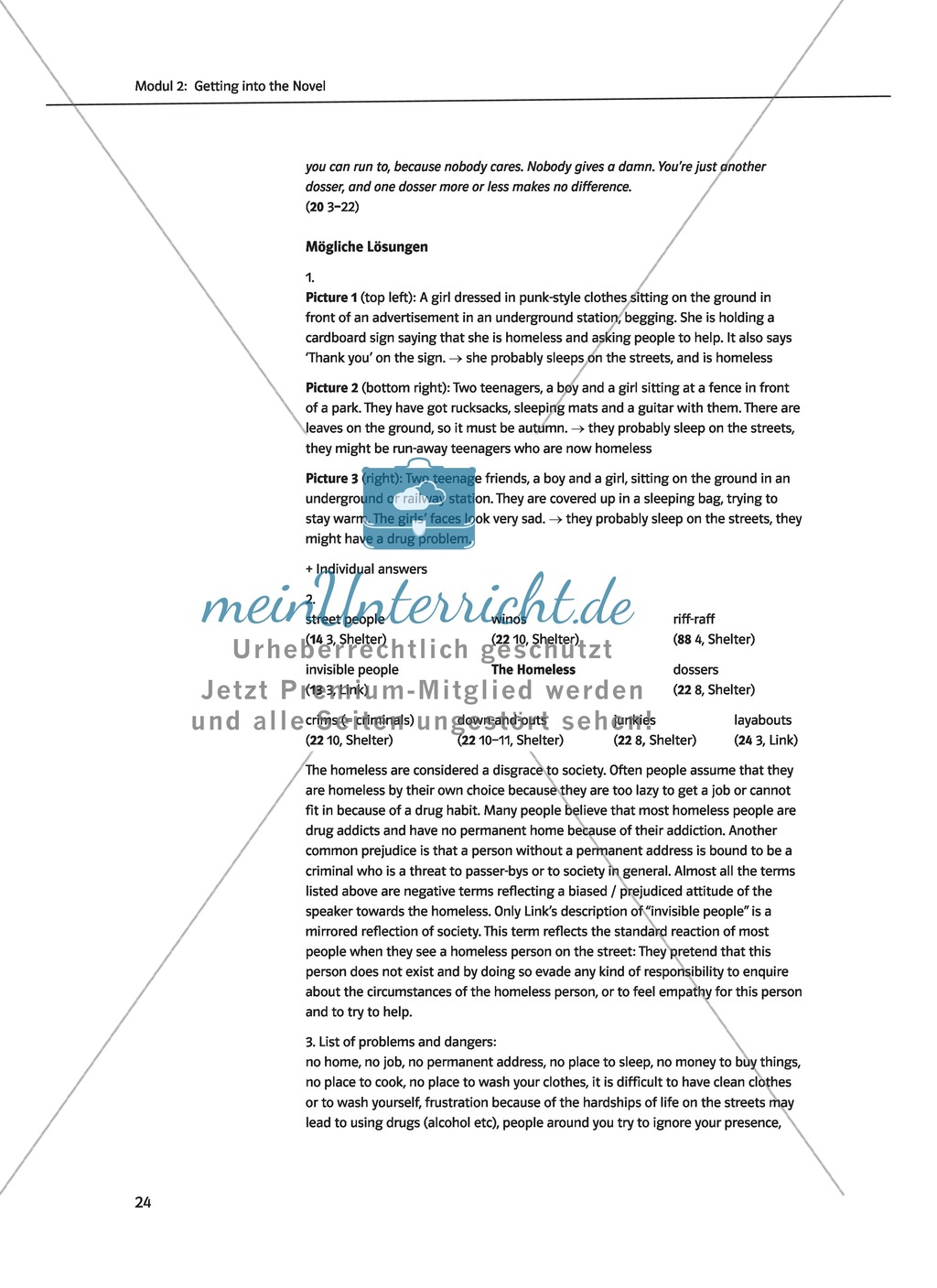 Robert Swindell's "Stone Cold": Getting into the novel by speculating about the content and dealing with the problem of homelessness, worksheets with solutions, tasks and didactic advice Preview 3