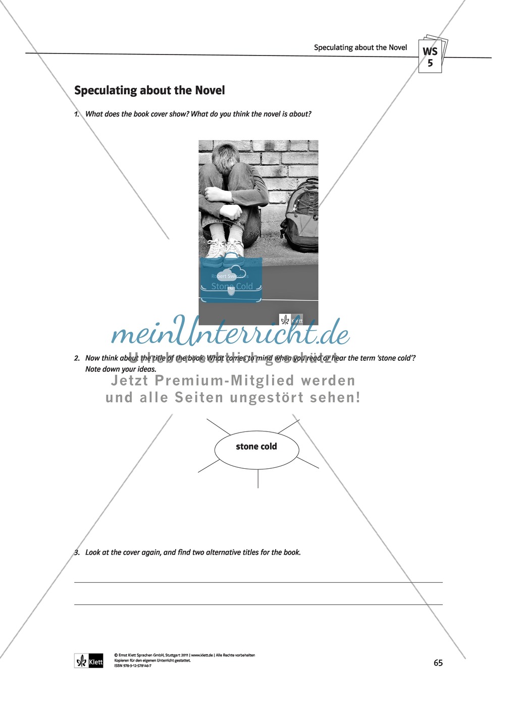Robert Swindell's "Stone Cold": Getting into the novel by speculating about the content and dealing with the problem of homelessness, worksheets with solutions, tasks and didactic advice Preview 9