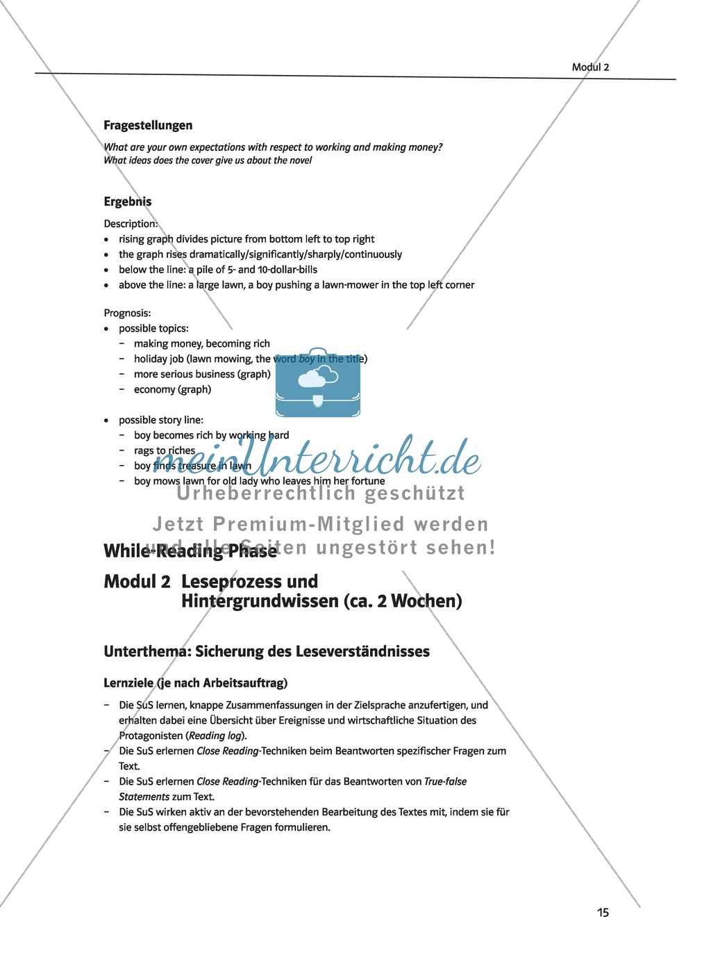 Pre-reading Phase: Lernziele + Kopiervorlagen + Lösungen Preview 2