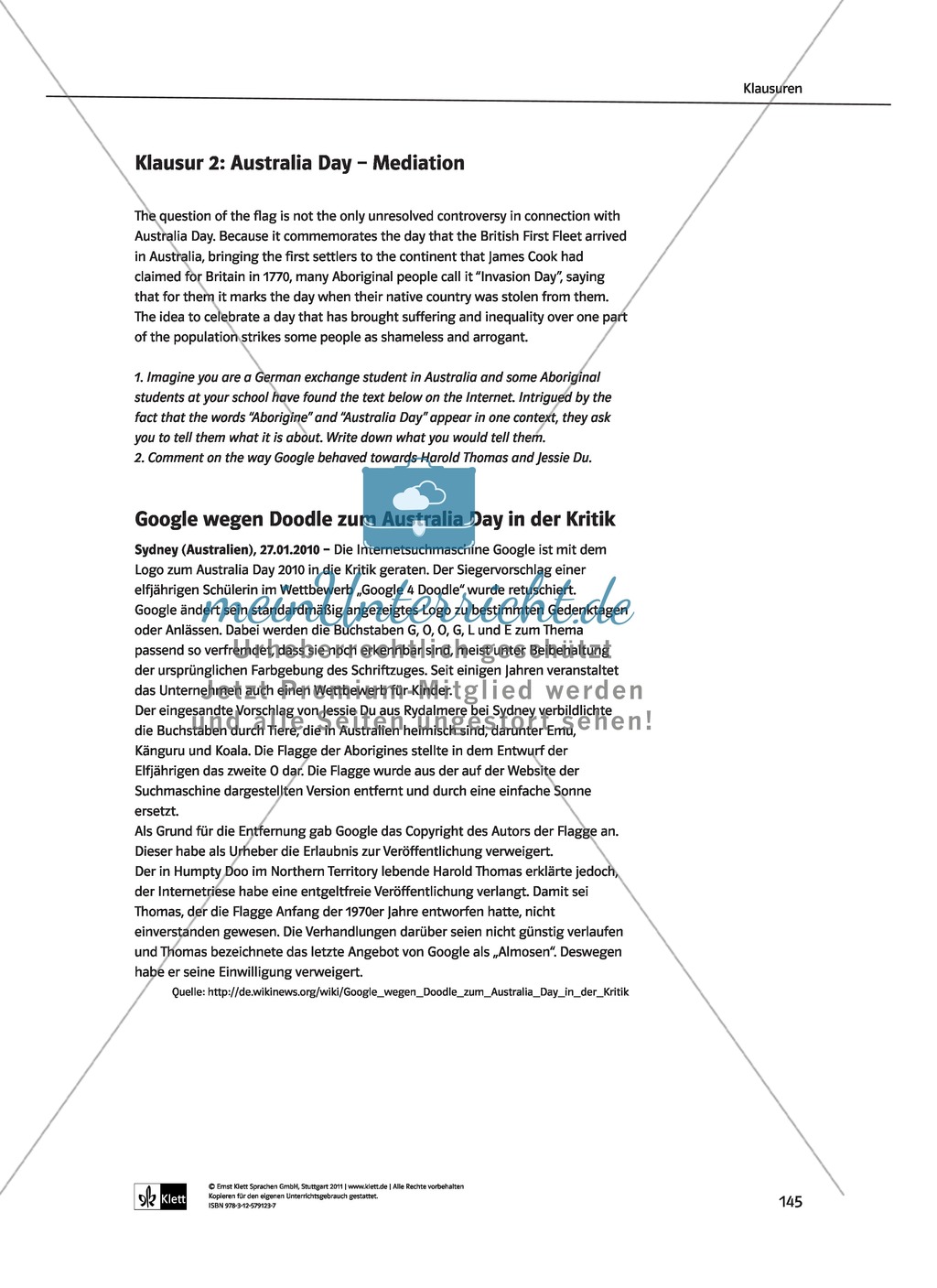 Dreiteilige Klausur mit Aufgaben zum Thema Australien: Hör- und Leseverstehen sowie Essay Preview 2