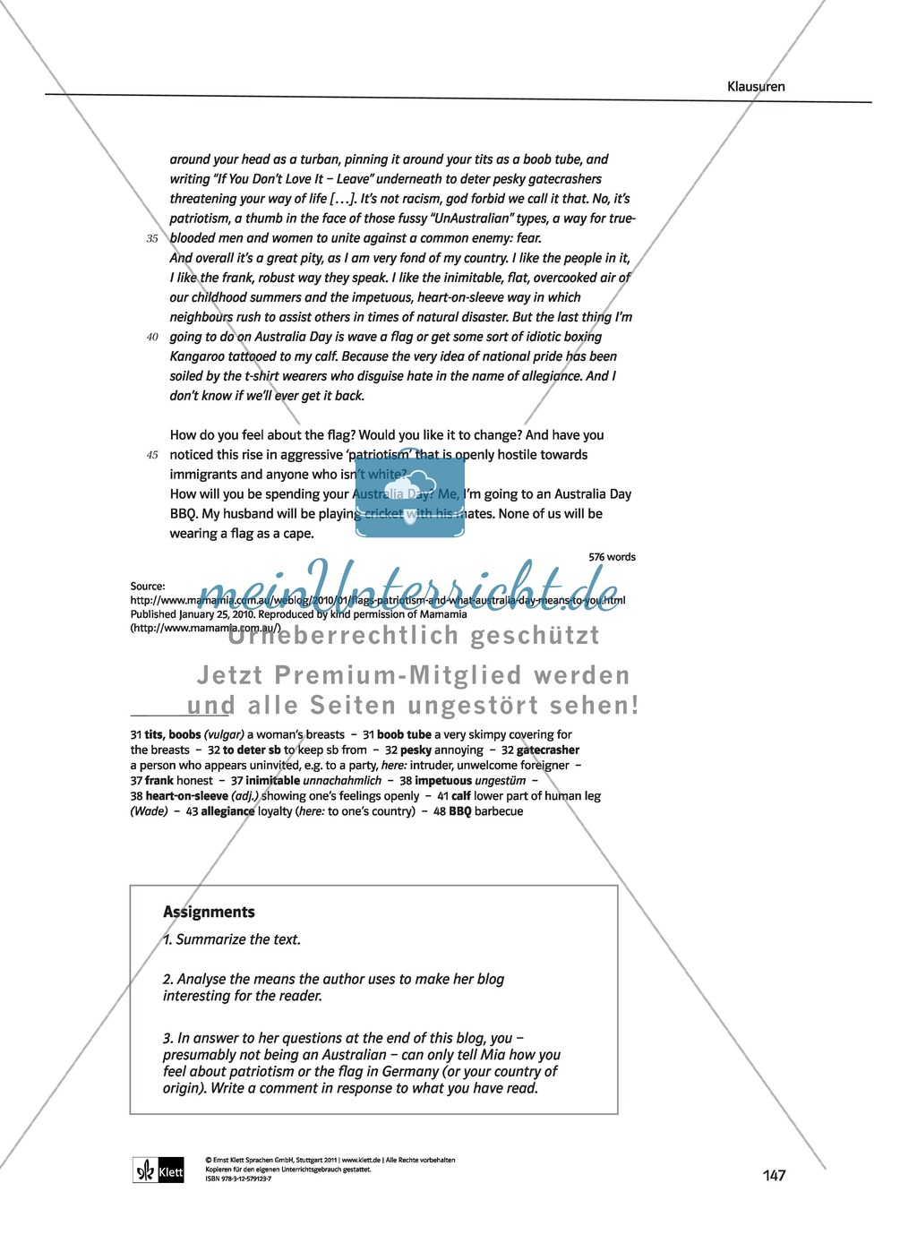 Dreiteilige Klausur mit Aufgaben zum Thema Australien: Hör- und Leseverstehen sowie Essay Preview 4