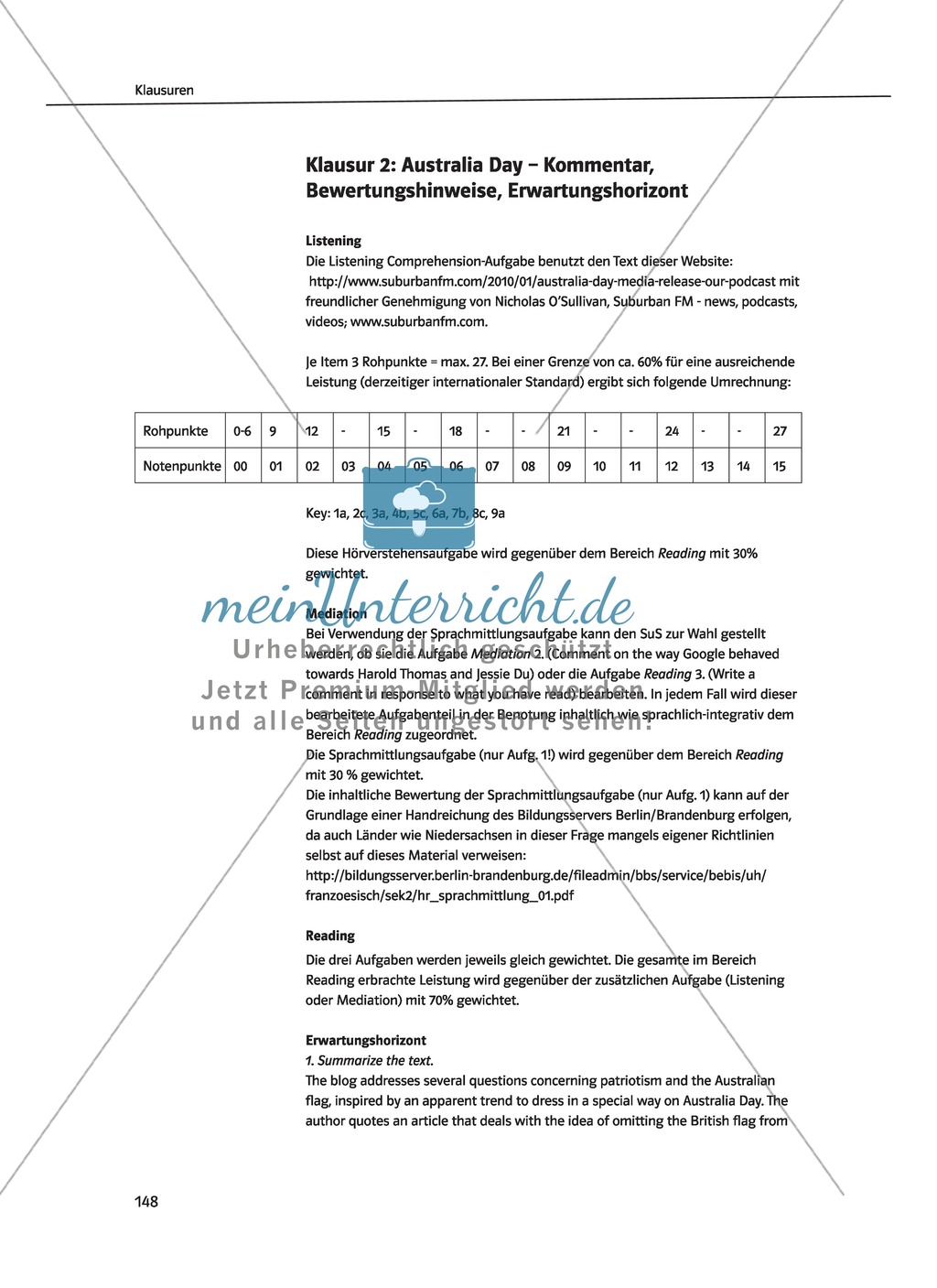 Dreiteilige Klausur mit Aufgaben zum Thema Australien: Hör- und Leseverstehen sowie Essay Preview 5
