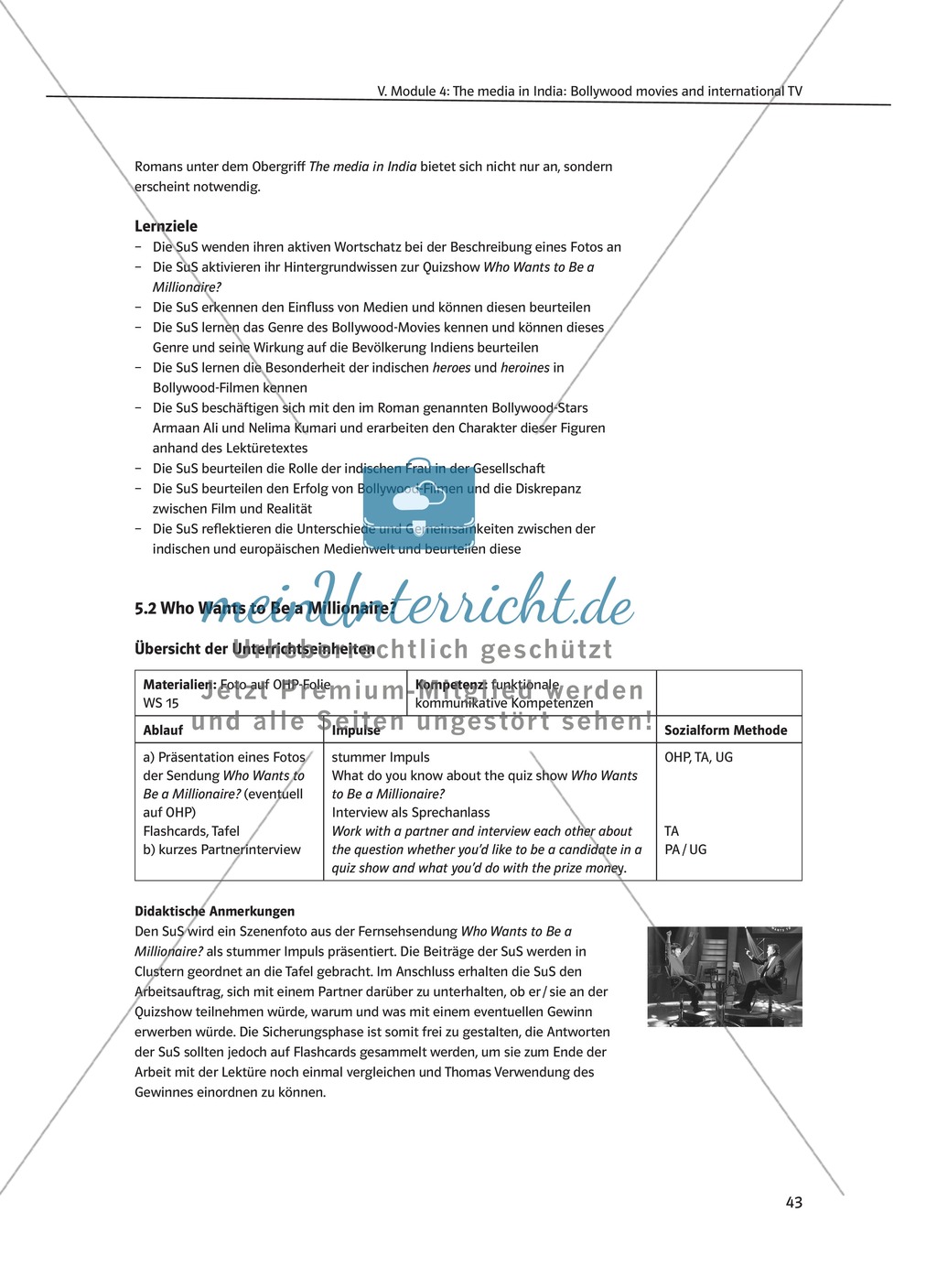 The media in India: Bollywood movies and international TV: Sachanalyse + Lernziele + Unterrichtseinheiten + Kopiervorlagen Preview 2