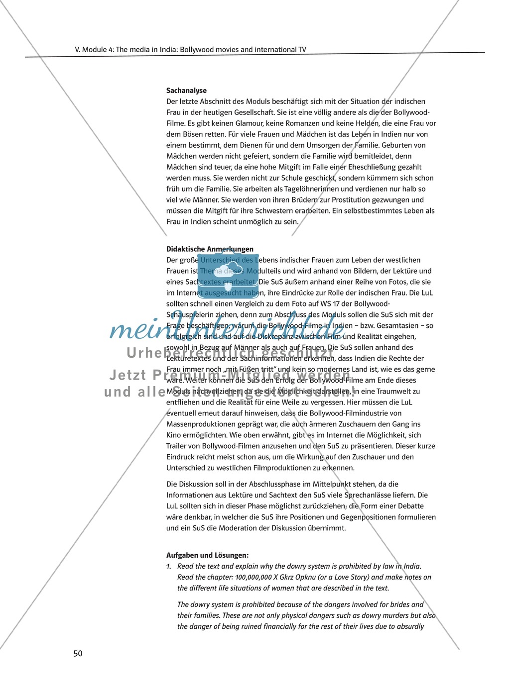The media in India: Bollywood movies and international TV: Sachanalyse + Lernziele + Unterrichtseinheiten + Kopiervorlagen Preview 9