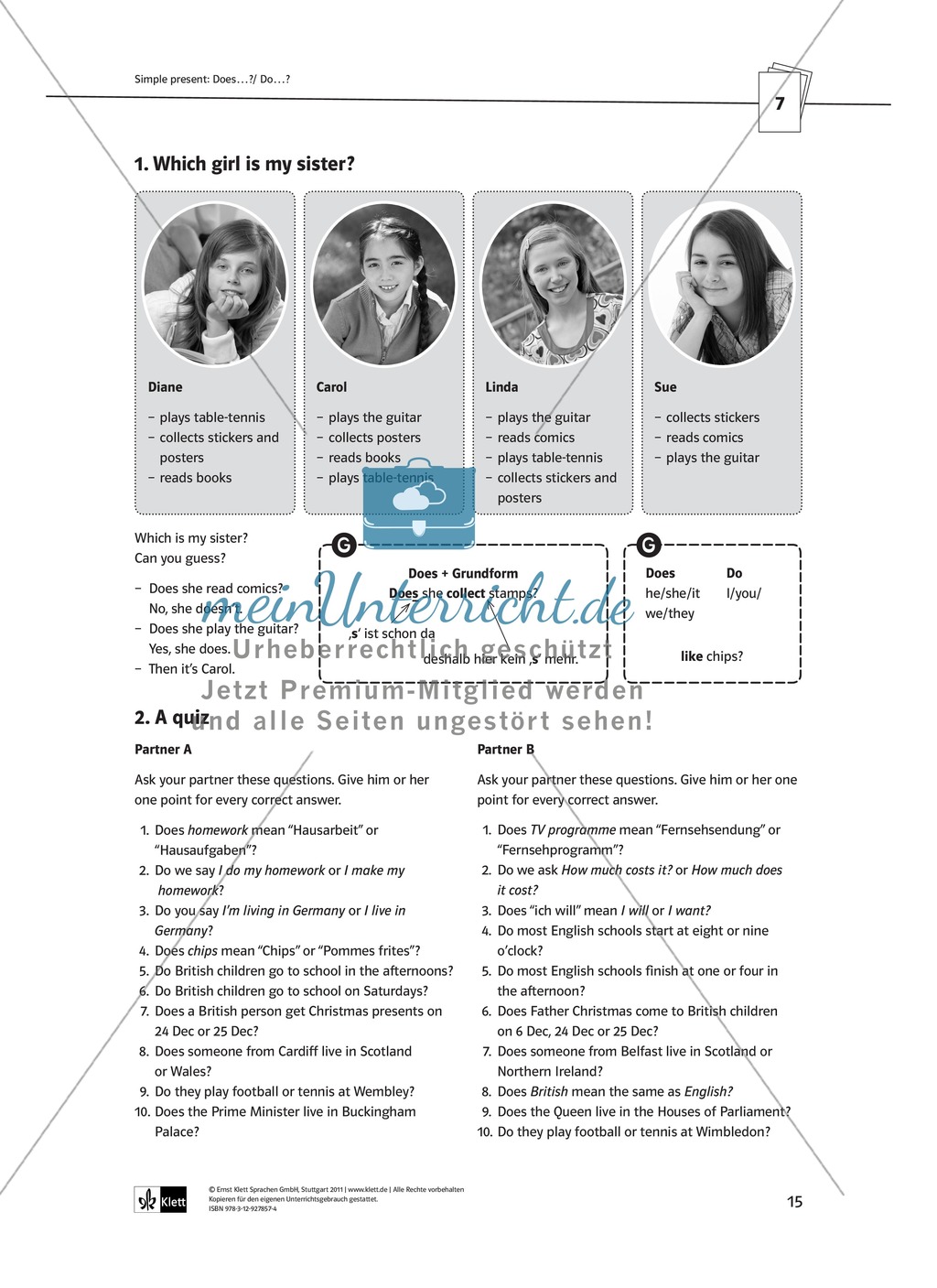 Arbeitsblätter für einen kommunikativen Grammatikunterricht: Simple Present Preview 10