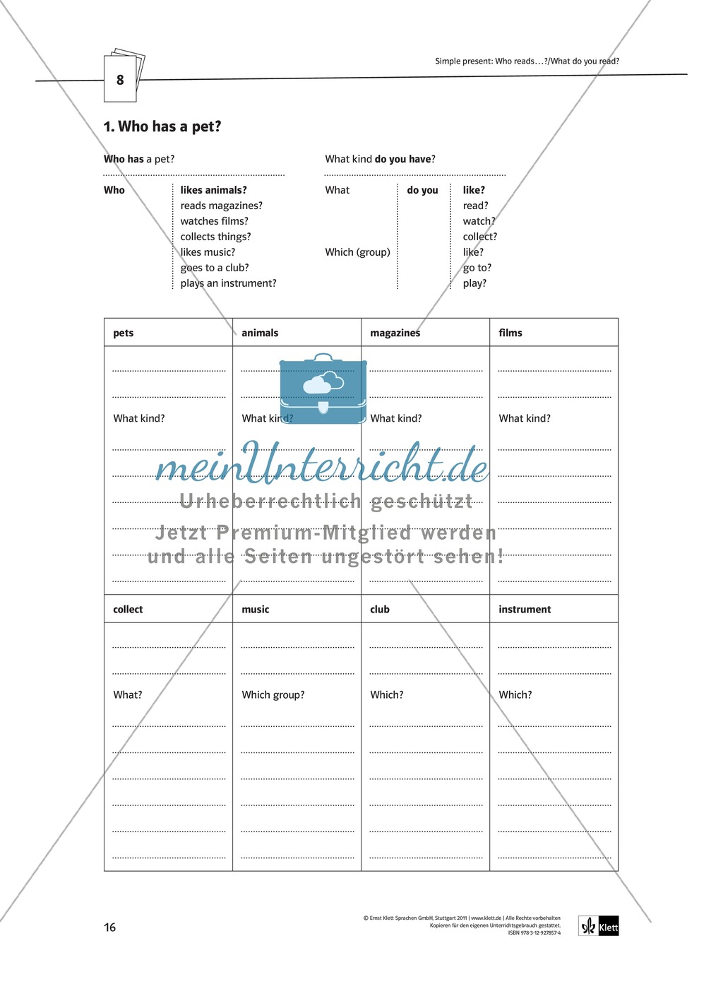 Arbeitsblätter für einen kommunikativen Grammatikunterricht: Simple Present Preview 11