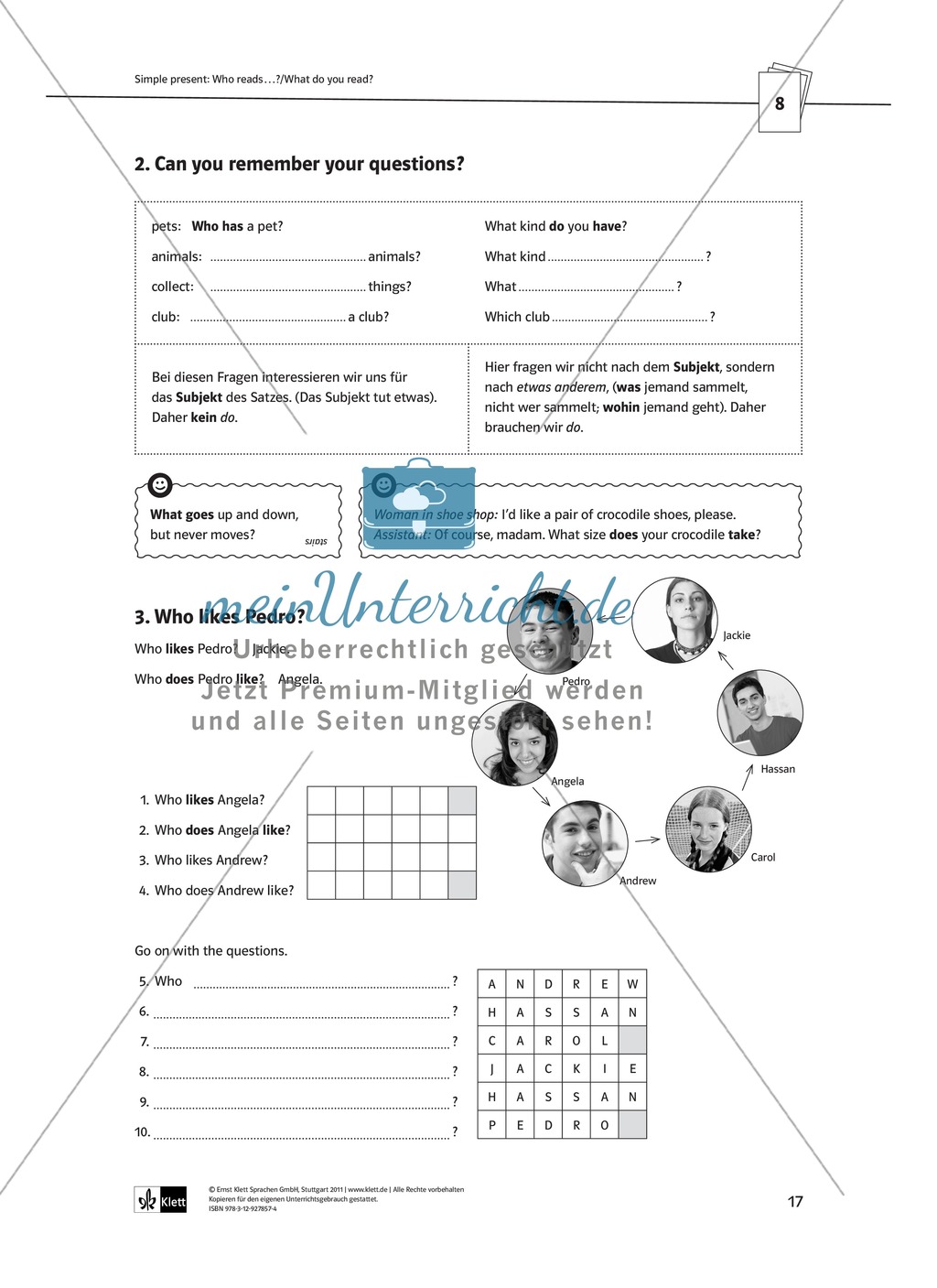 Arbeitsblätter für einen kommunikativen Grammatikunterricht: Simple Present Preview 12