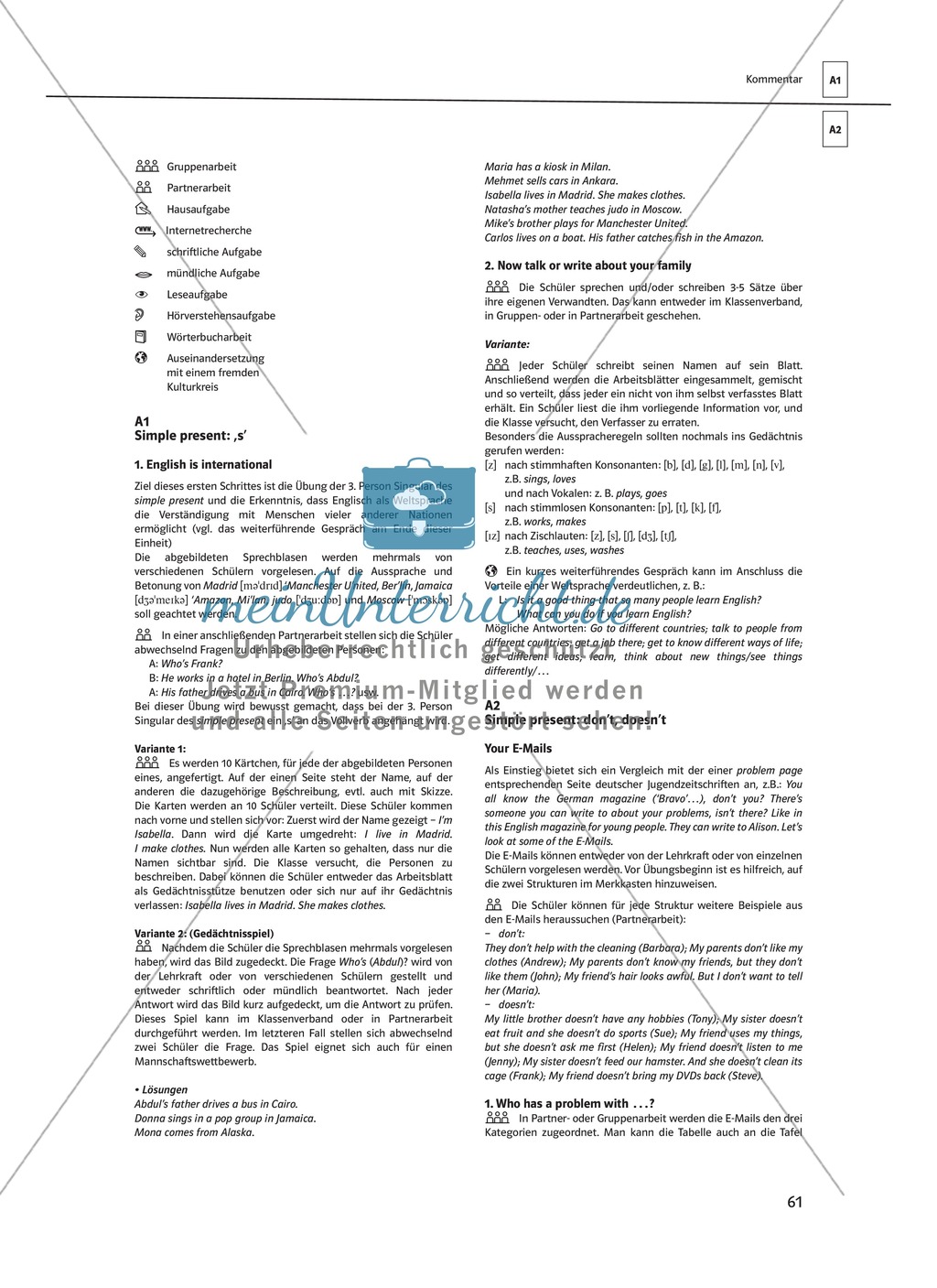 Arbeitsblätter für einen kommunikativen Grammatikunterricht: Simple Present Preview 13