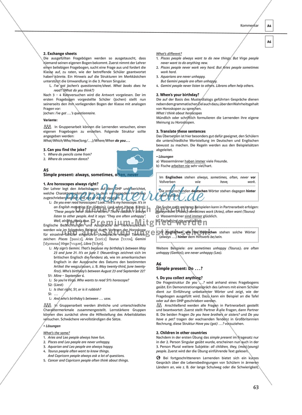 Arbeitsblätter für einen kommunikativen Grammatikunterricht: Simple Present Preview 15