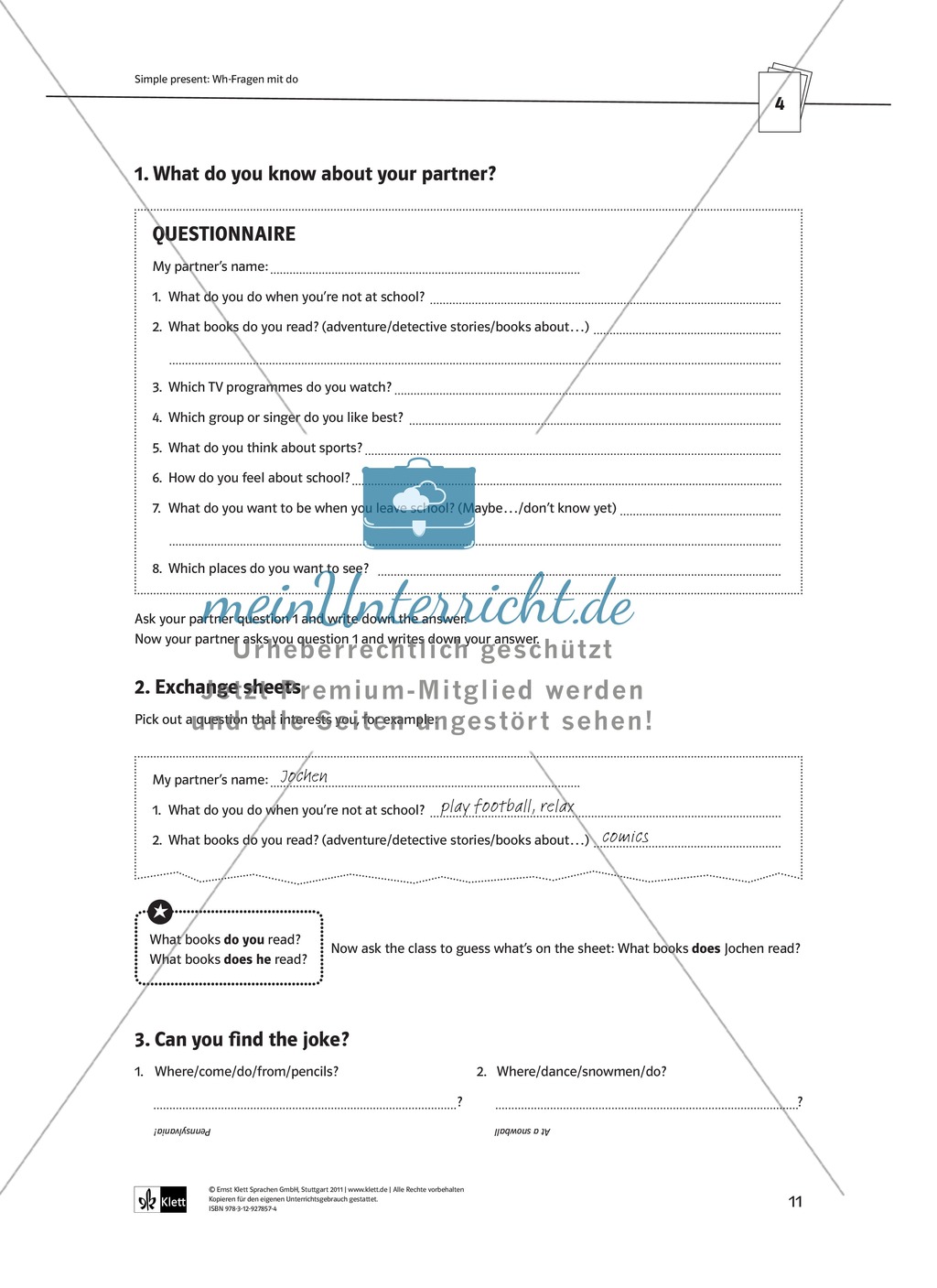 Arbeitsblätter für einen kommunikativen Grammatikunterricht: Simple Present Preview 6