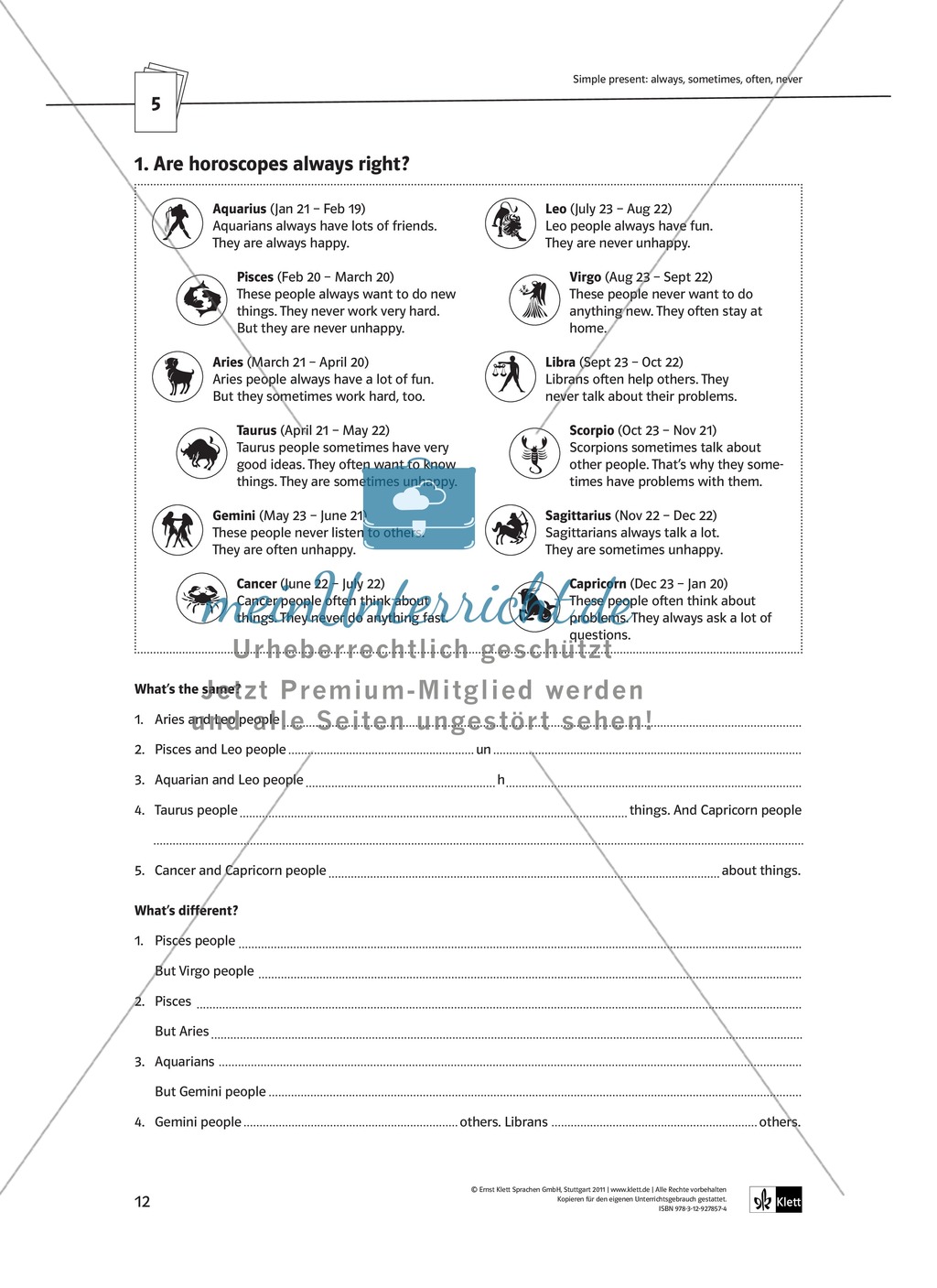Arbeitsblätter für einen kommunikativen Grammatikunterricht: Simple Present Preview 7