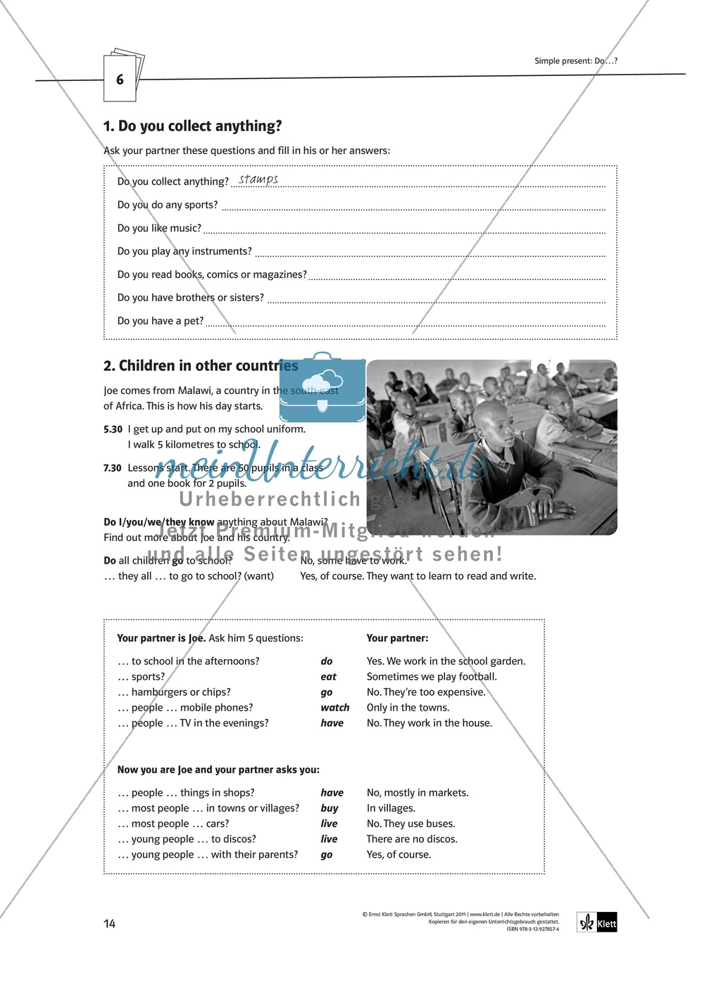 Arbeitsblätter für einen kommunikativen Grammatikunterricht: Simple Present Preview 9