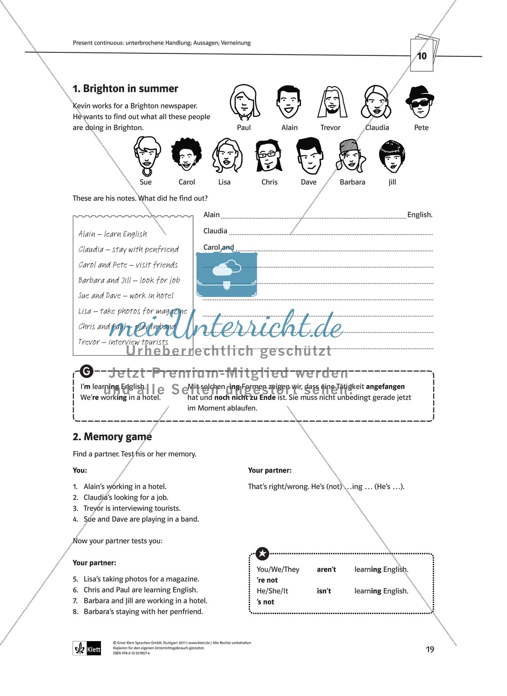 Arbeitsblätter für einen kommunikativen Grammatikunterricht: Present continuous Preview 2