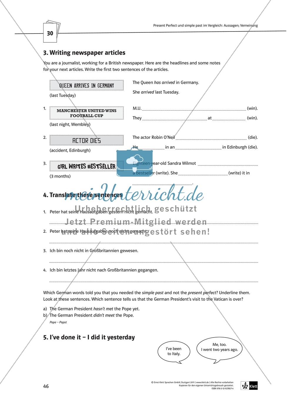 Arbeitsblätter für einen kommunikativen Grammatikunterricht: Present perfect Preview 11