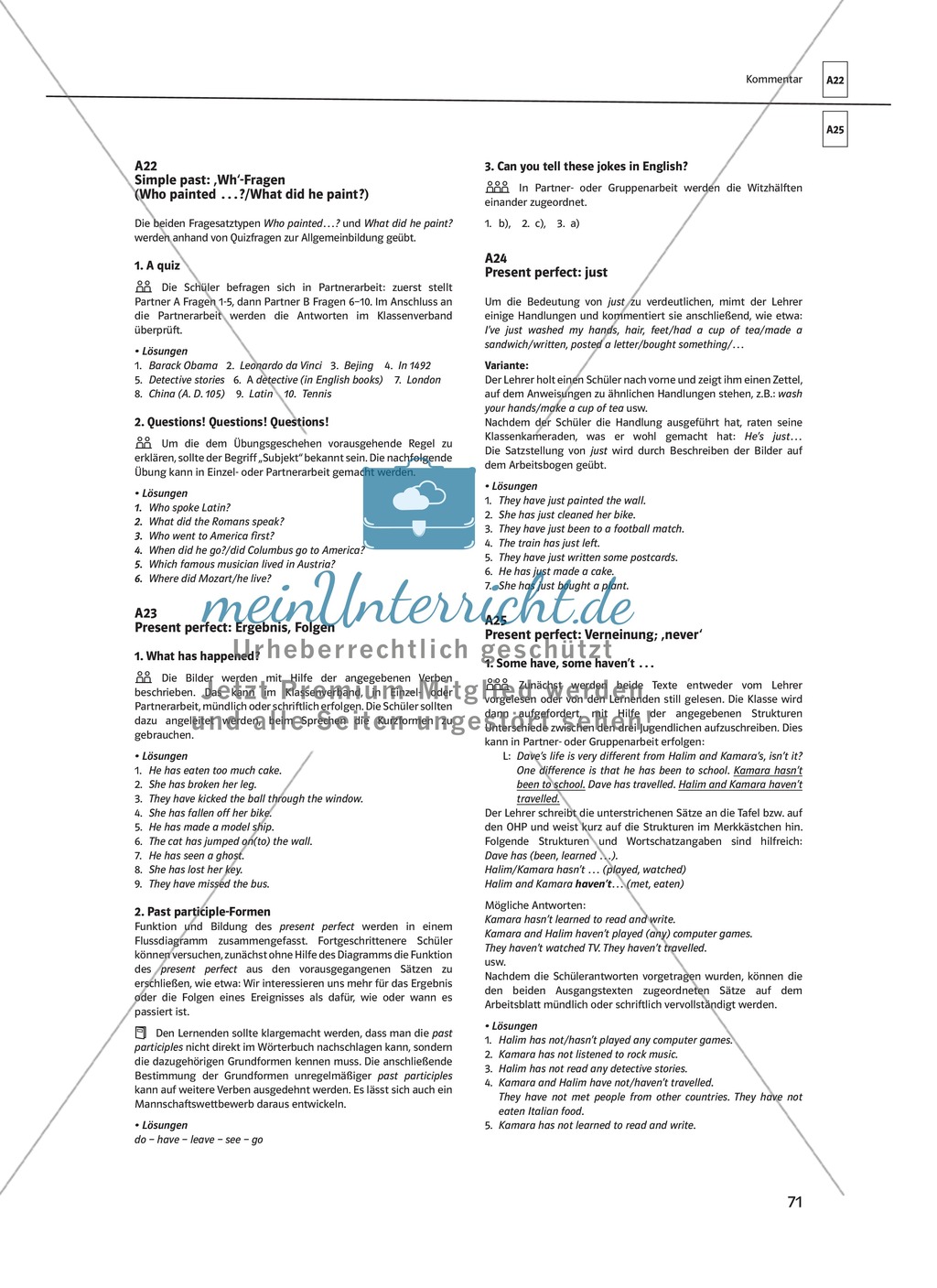 Arbeitsblätter für einen kommunikativen Grammatikunterricht: Present perfect Preview 13