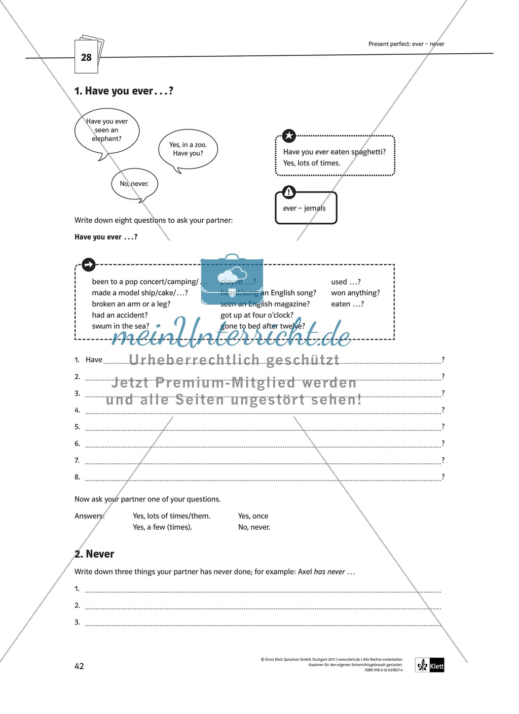Arbeitsblätter für einen kommunikativen Grammatikunterricht: Present perfect Preview 7