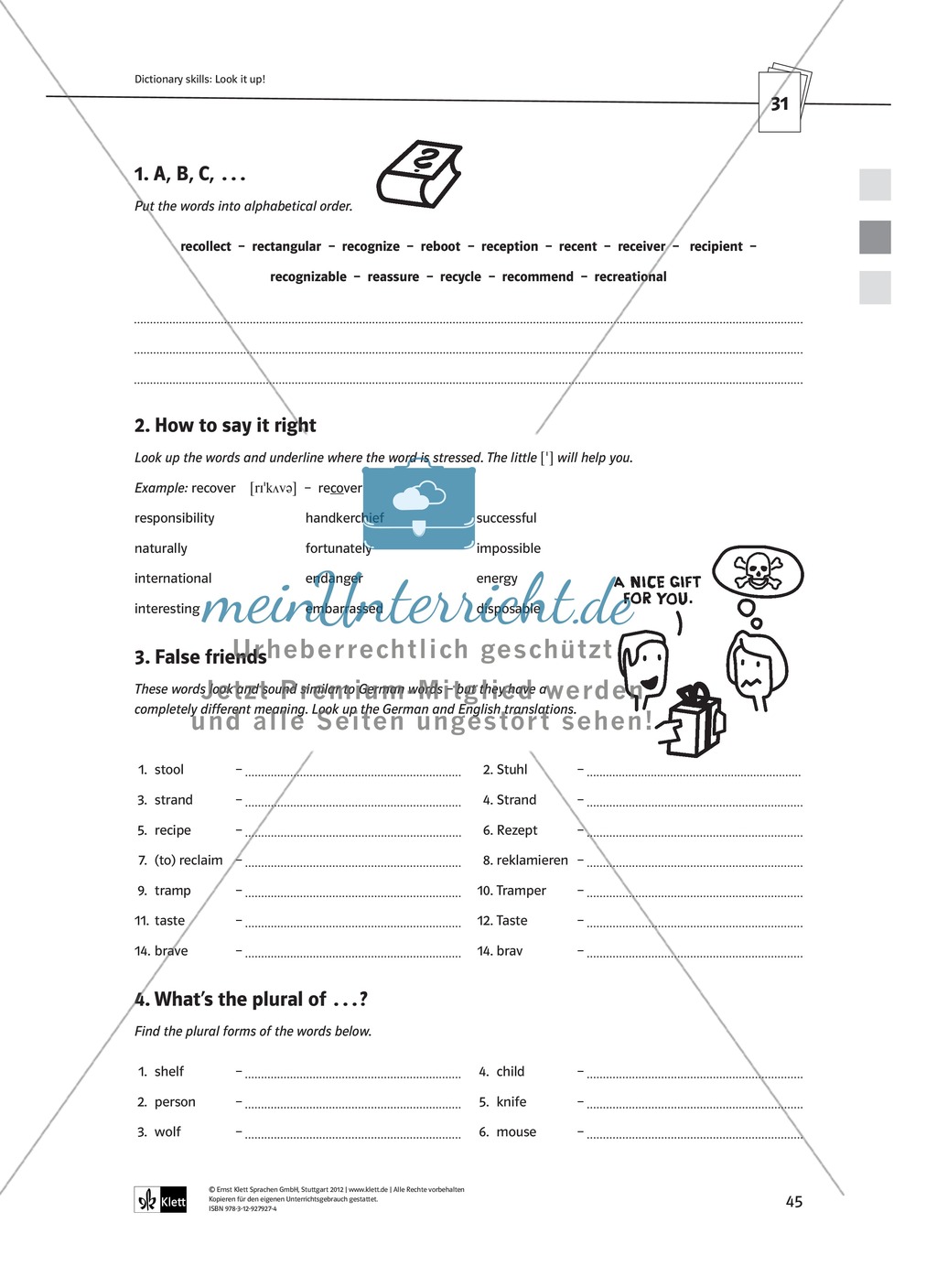 Arbeitsblätter - Dictionary skills Preview 1