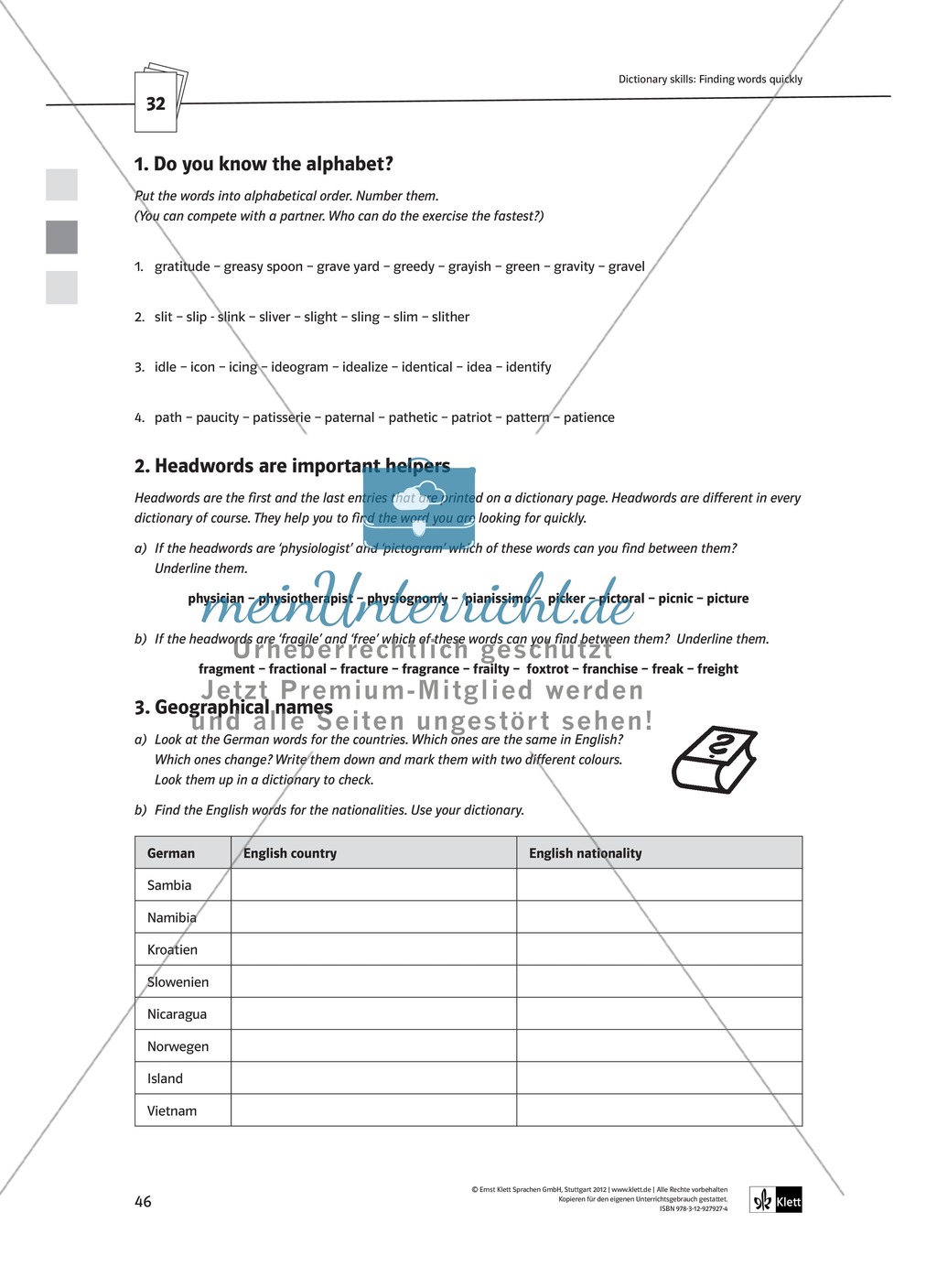 Arbeitsblätter - Dictionary skills Preview 2