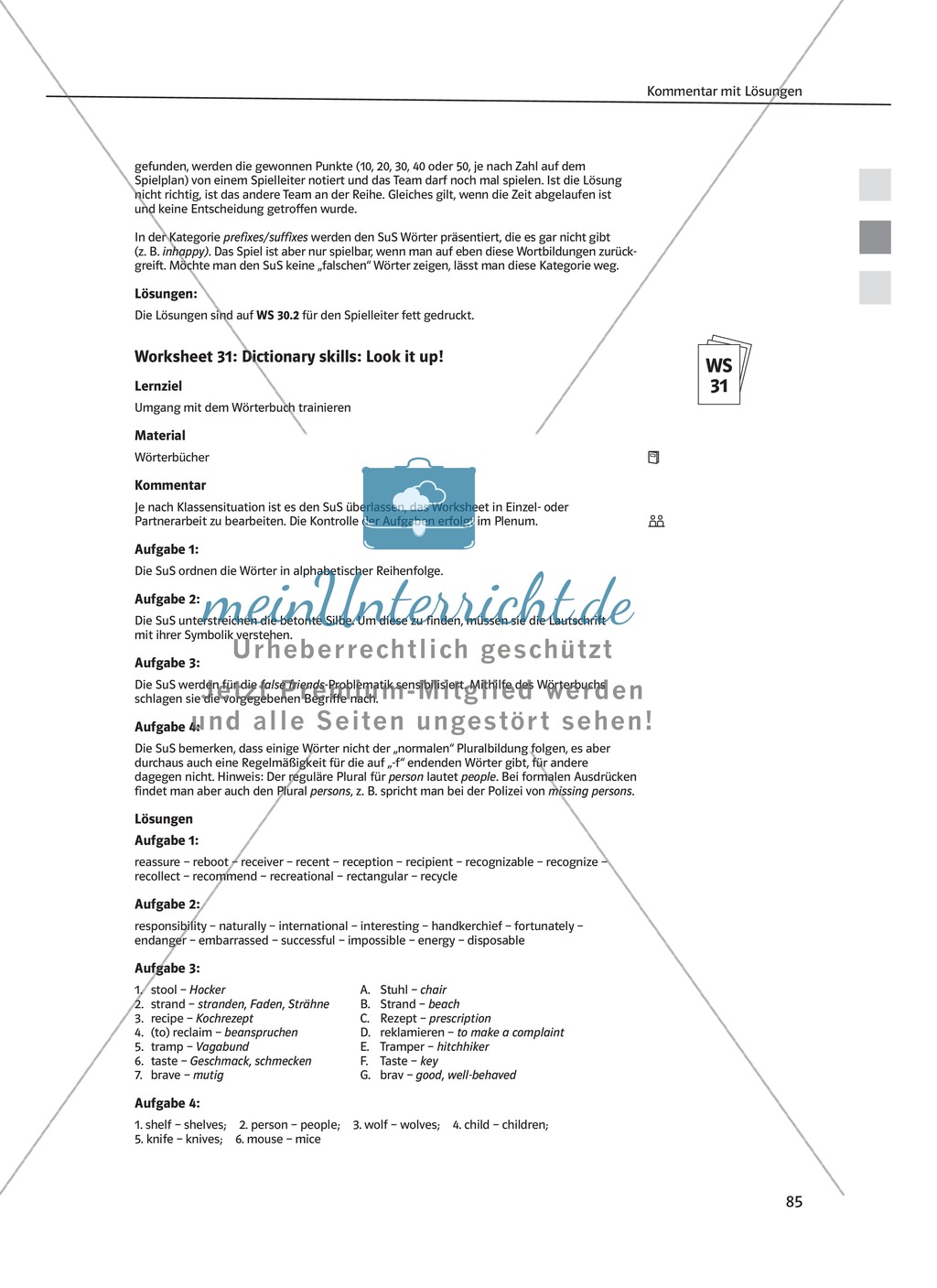 Arbeitsblätter - Dictionary skills Preview 4