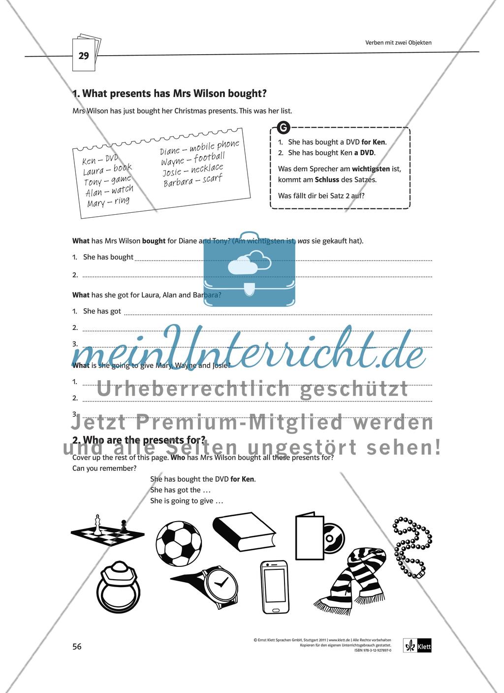 Partizipien / Verben mit zwei Objekten / Adverbien Preview 11