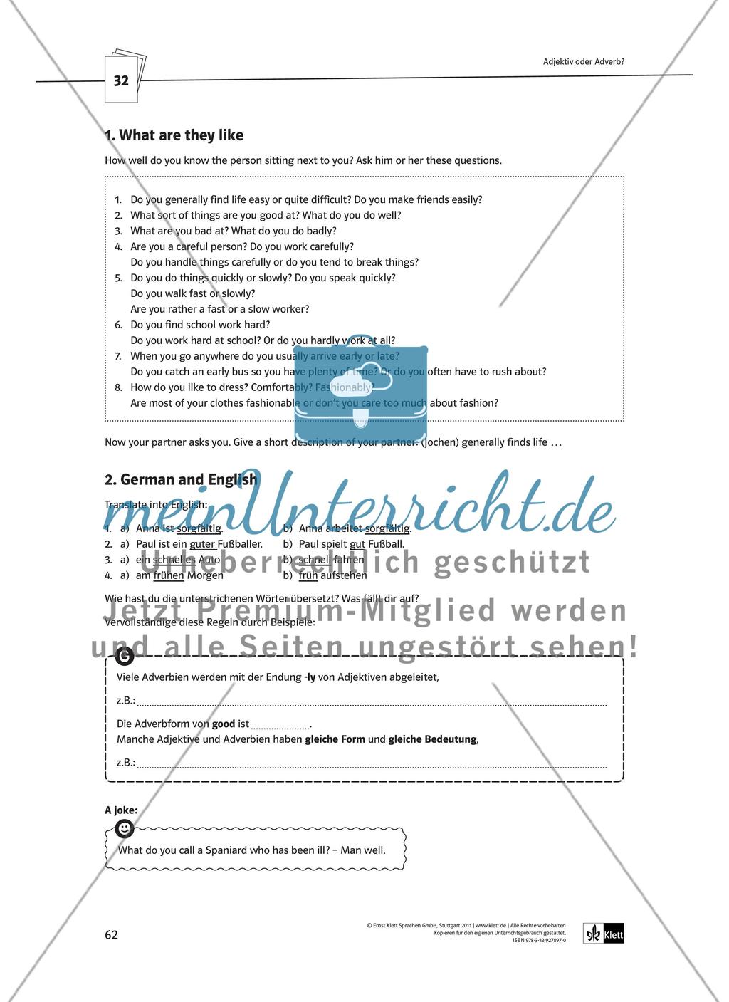 Partizipien / Verben mit zwei Objekten / Adverbien Preview 17