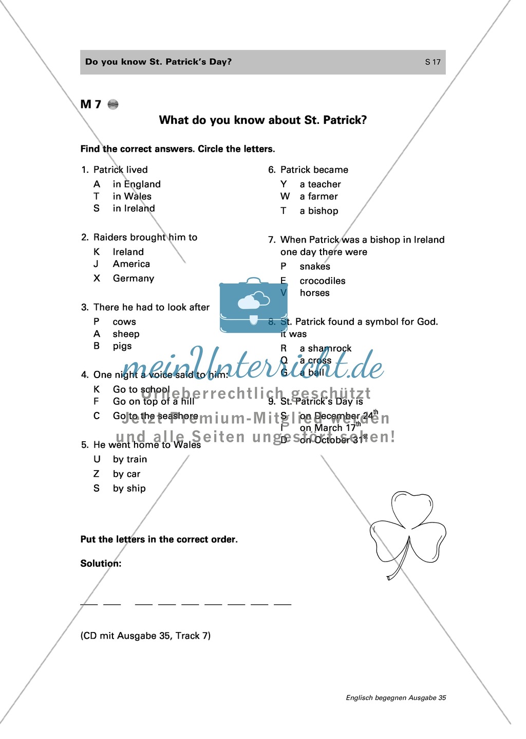 Erarbeitung des irischen Feiertags "St. Patrick's day" und der zugrunde liegenden Legende: vocabulary + storytelling + write a play Preview 12