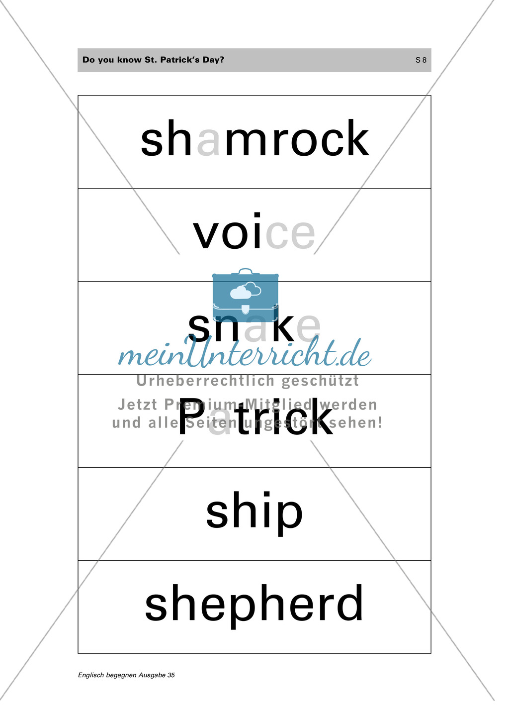 Erarbeitung des irischen Feiertags "St. Patrick's day" und der zugrunde liegenden Legende: vocabulary + storytelling + write a play Preview 3