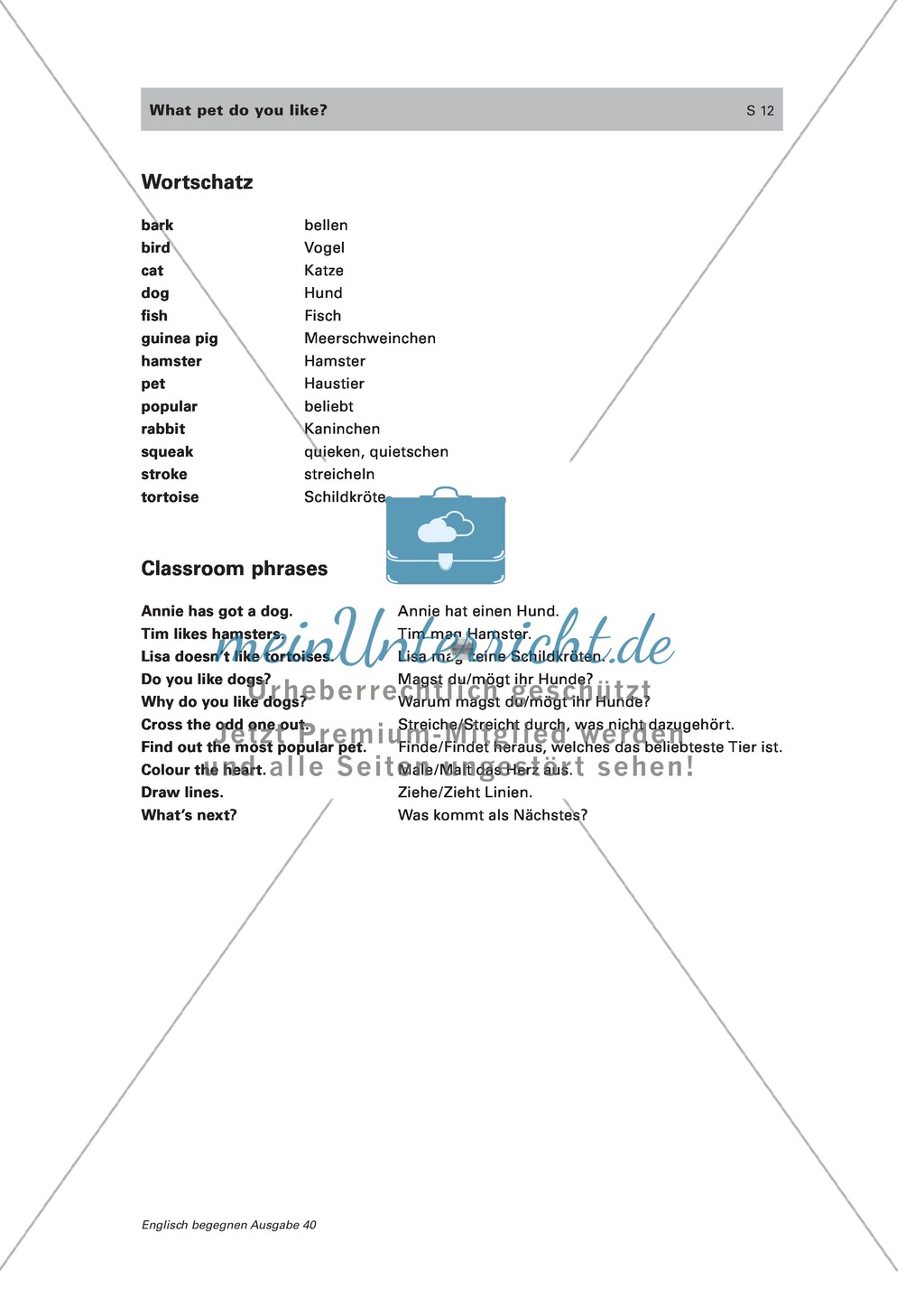 Englischen Wortschatz zum Thema