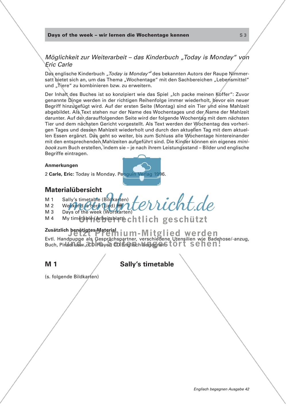 Die Wochentage auf Englisch lernen: Sally's timetable Preview 1