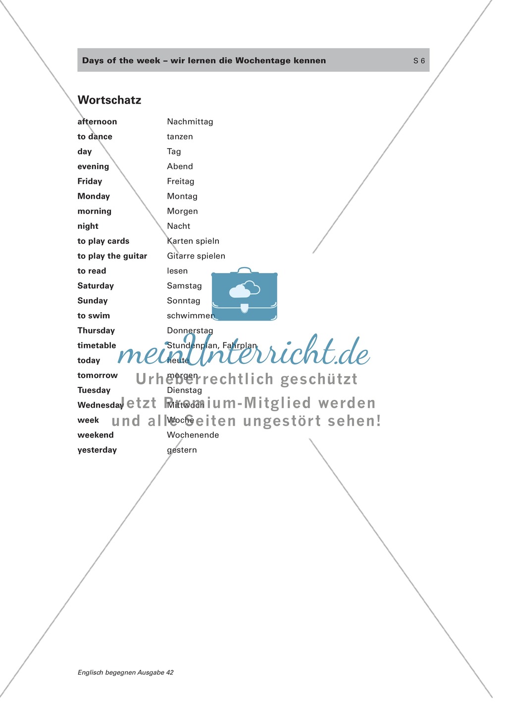 Die Wochentage auf Englisch lernen: Sally's timetable Preview 4