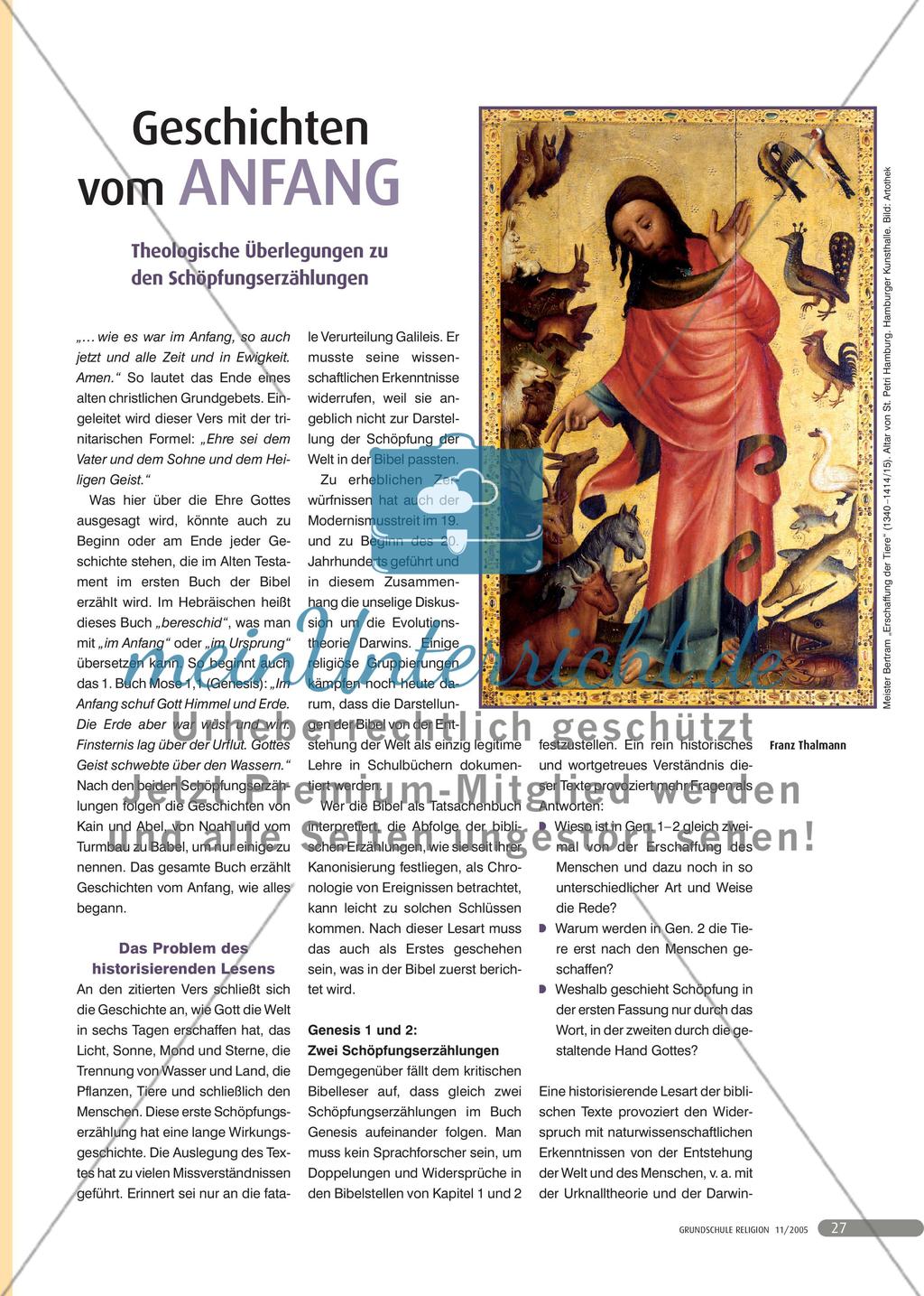 Geschichten vom ANFANG - Theologische Überlegungen zu den Schöpfungserzählungen Preview 1