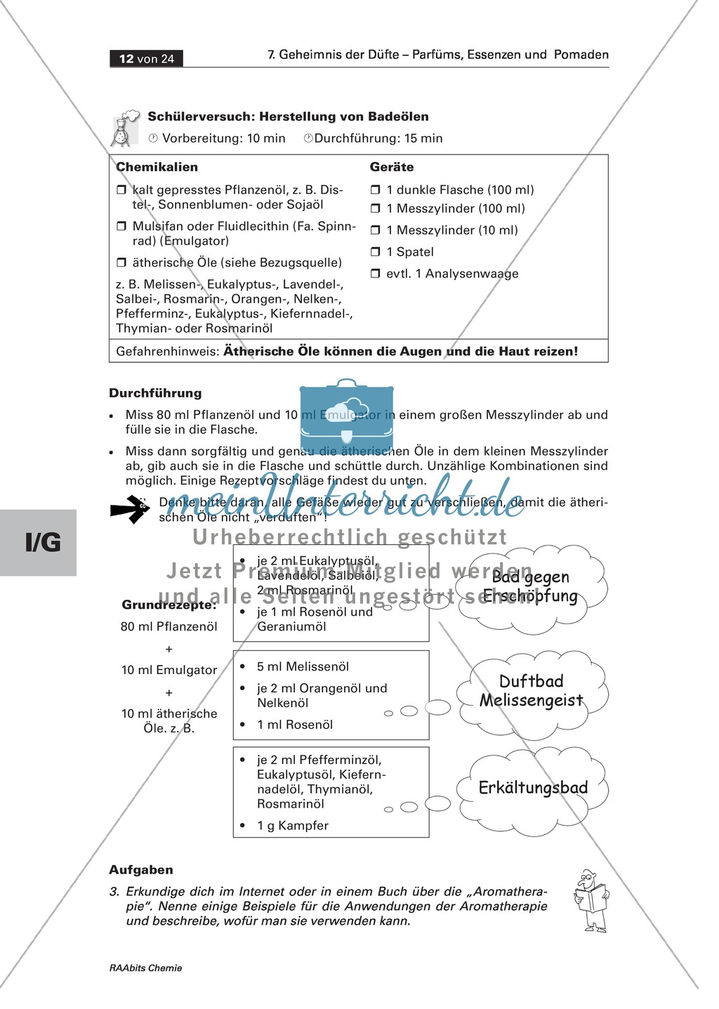 Herstellung verschiedener Badeöle aus ätherischen Ölen, Pflanzenfett und einem Emulgator Preview 2