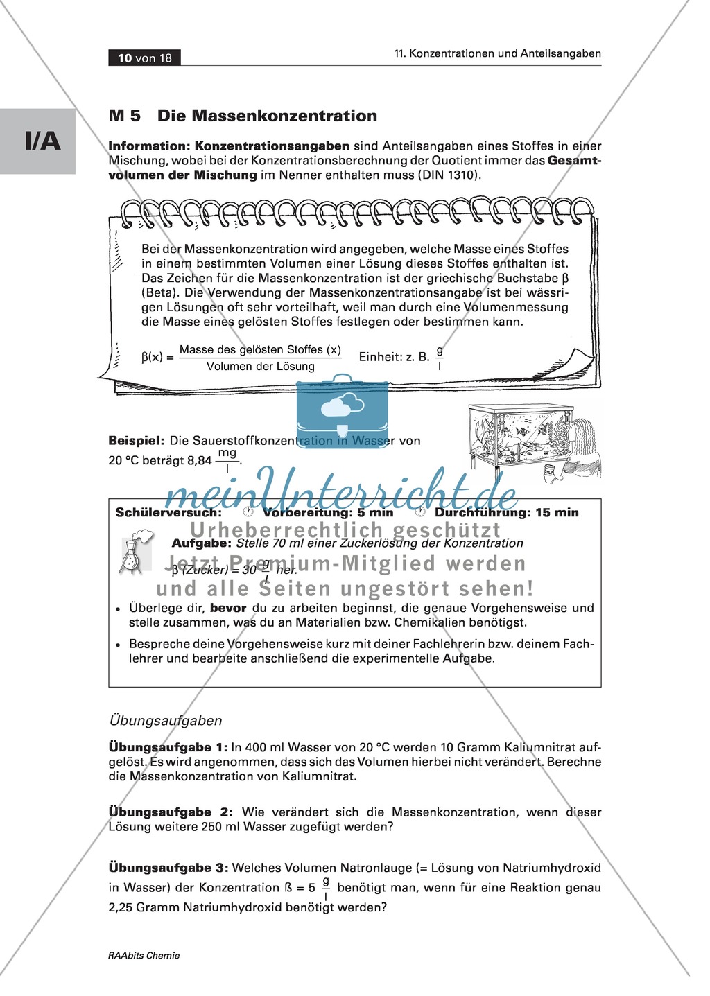 Informationen, Übungen und Schülerversuche zu Massenanteil und Massenkonzentration Preview 3