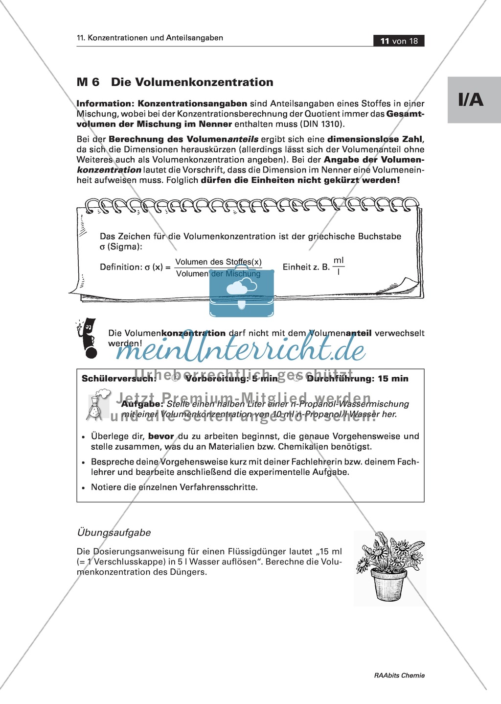 Informationen, Übungen und Schülerversuche zu Volumenanteil und Volumenkonzentration Preview 3