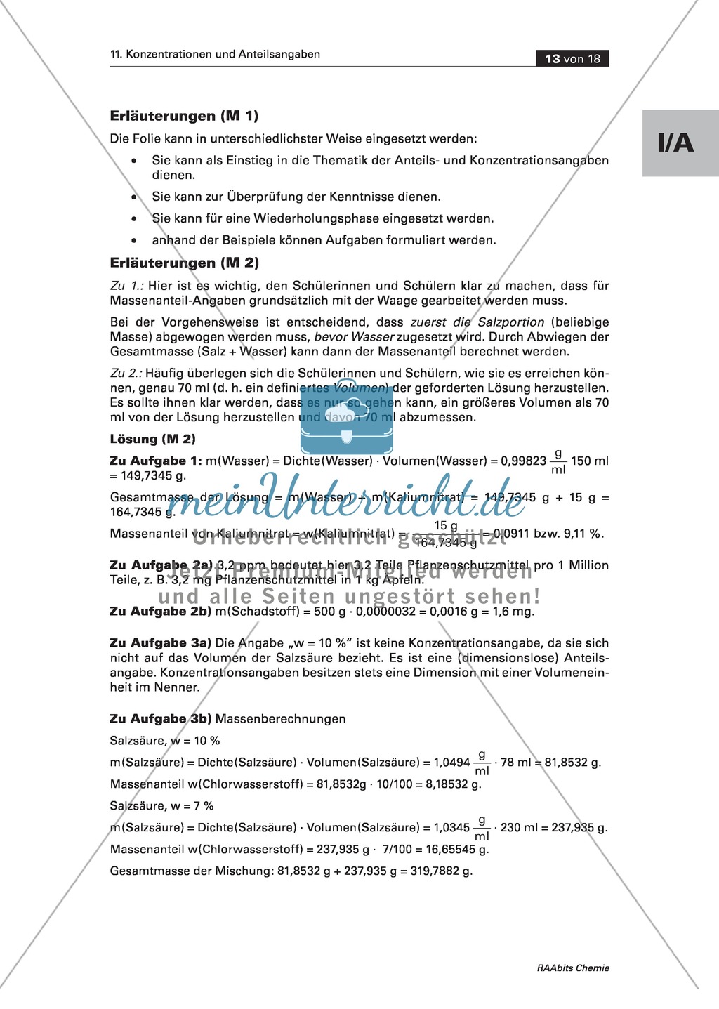 Informationen, Übungen und Schülerversuche zu Volumenanteil und Volumenkonzentration Preview 4