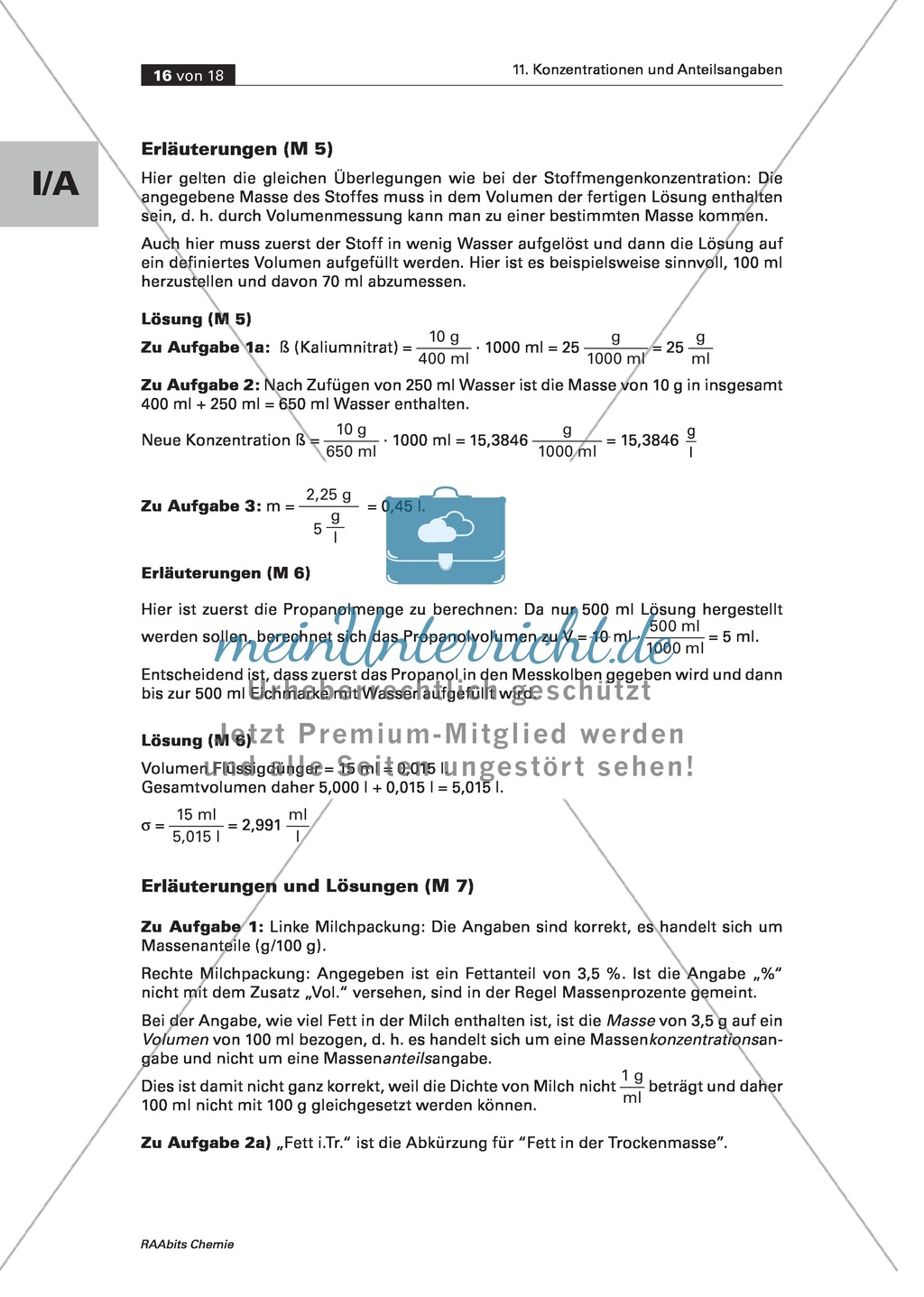 Informationen, Übungen und Schülerversuche zu Volumenanteil und Volumenkonzentration Preview 6