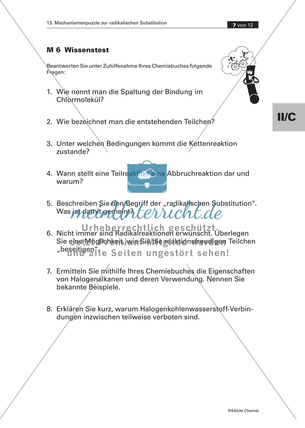 Radikalische Substitution am Beispiel Bromierung von Heptan: Experiment, Mechanismenpuzzle, Beilsteinprobe, Wissenstest Preview 5
