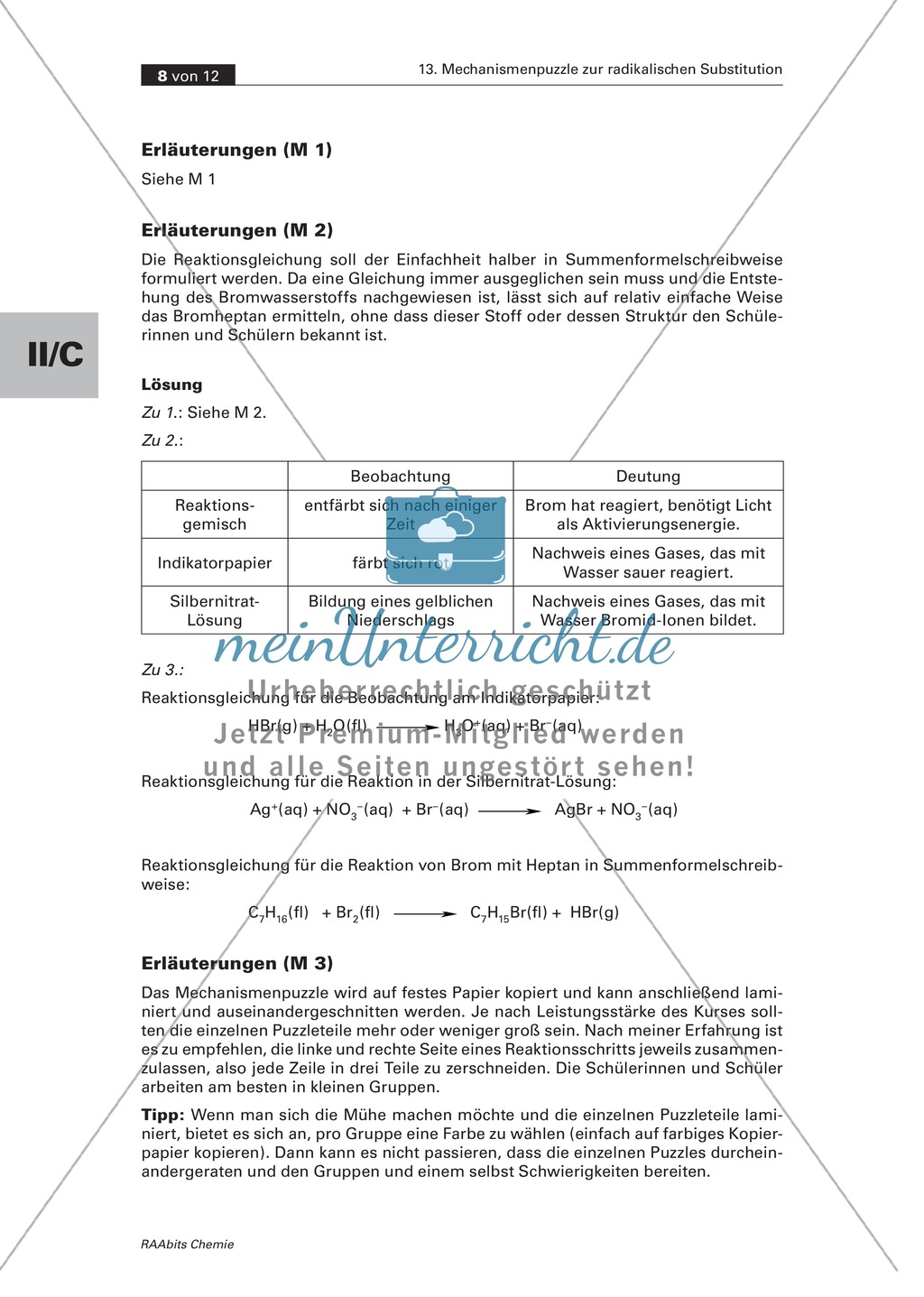 Radikalische Substitution am Beispiel Bromierung von Heptan: Experiment, Mechanismenpuzzle, Beilsteinprobe, Wissenstest Preview 6