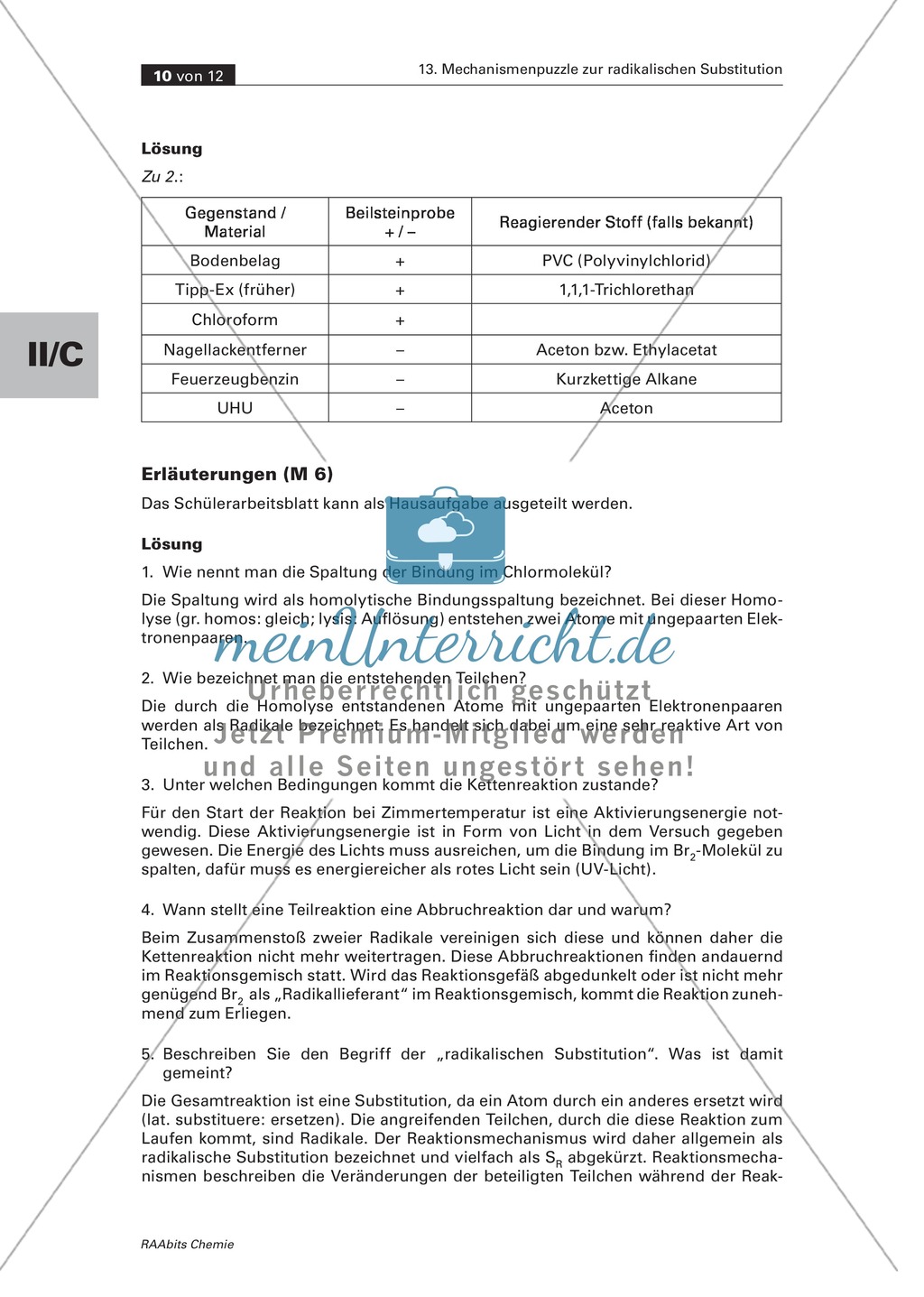Radikalische Substitution am Beispiel Bromierung von Heptan: Experiment, Mechanismenpuzzle, Beilsteinprobe, Wissenstest Preview 8